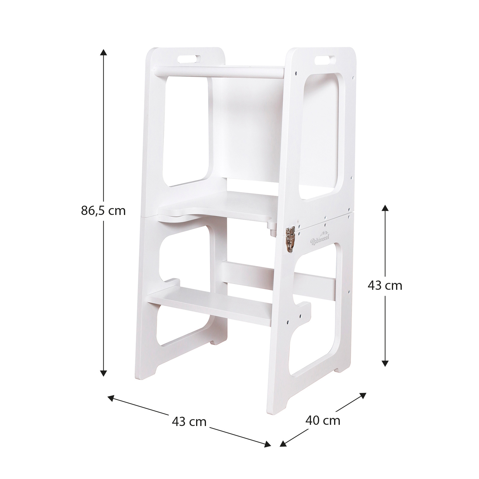 Montessori Robincool Evolutive II Torre de Aprendizagem Dobrável Branca 43x40x86cm Conversível em Mesa e Cadeira - Image 3