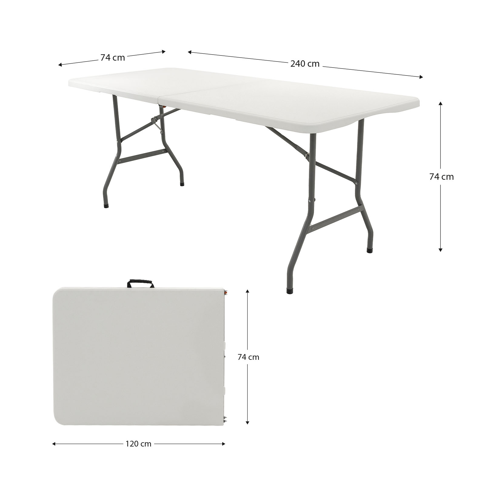 Mesa Dobrável e Portátil Gardiun New Köln 240x74x74 cm em resina na cor branca com alça lateral e sistema de trava - Image 4