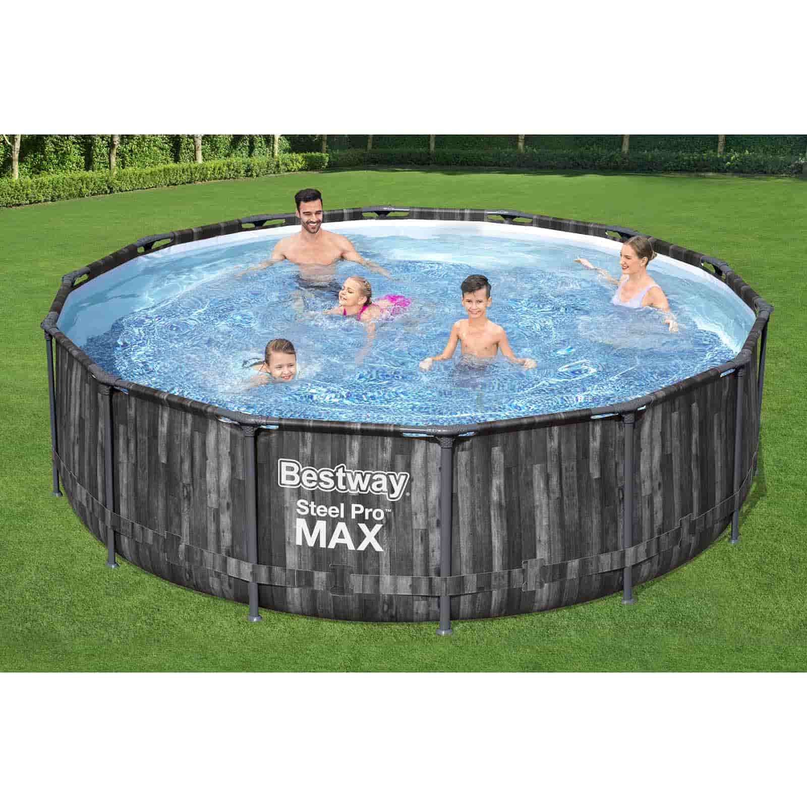 Bestway Steel Pro Max Tubular Destacável Pool Efeito Madeira Ø427 x 107 cm com Filtro de Cartucho de 3.028 l/h, Escada e Tampa - Image 2