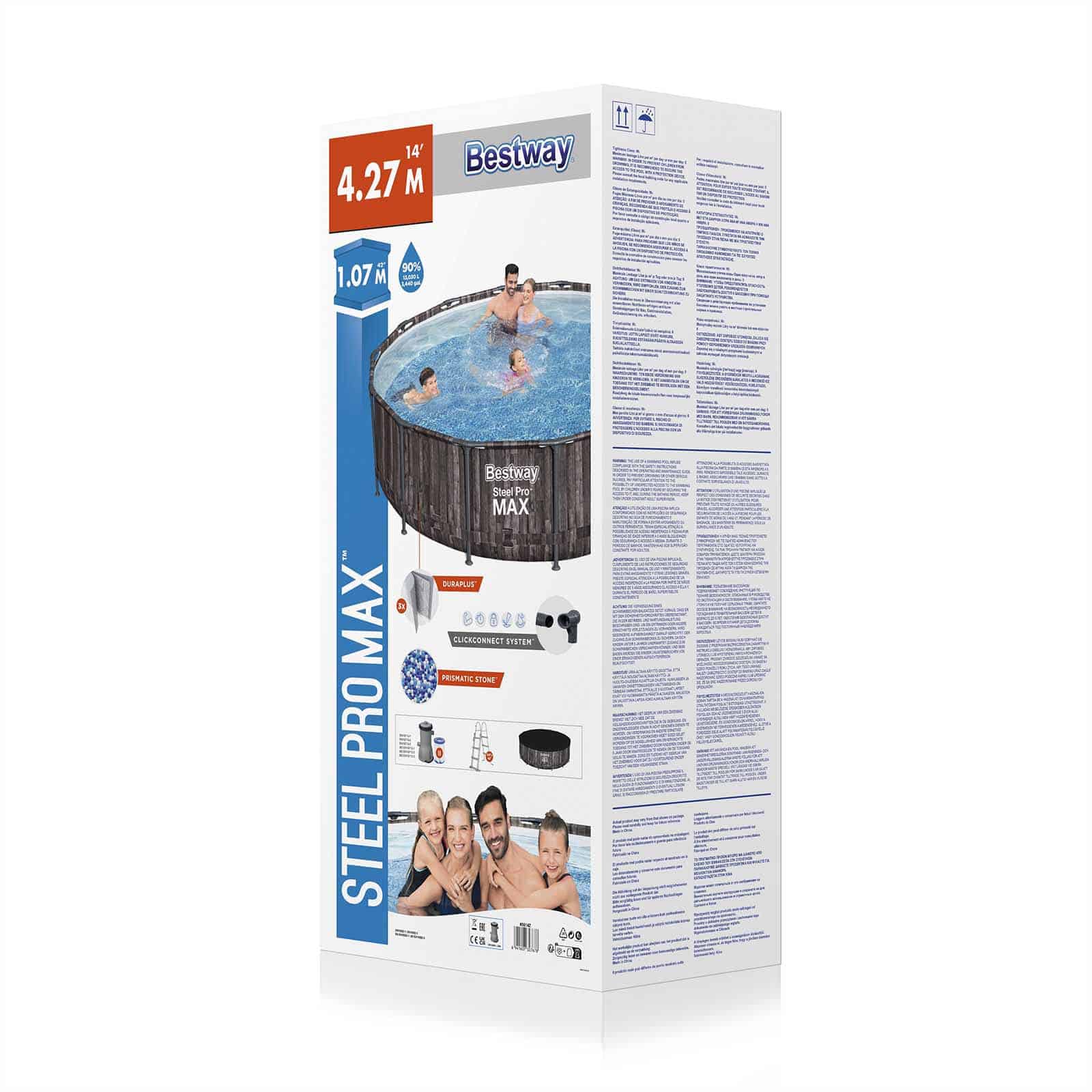 Piscina Desmontable Tubular Bestway Steel Pro Max efecto Madera Ø427 x 107 cm con Depuradora de Cartucho 3.028 l/h, Escalera y Cobertor - Imagen 8