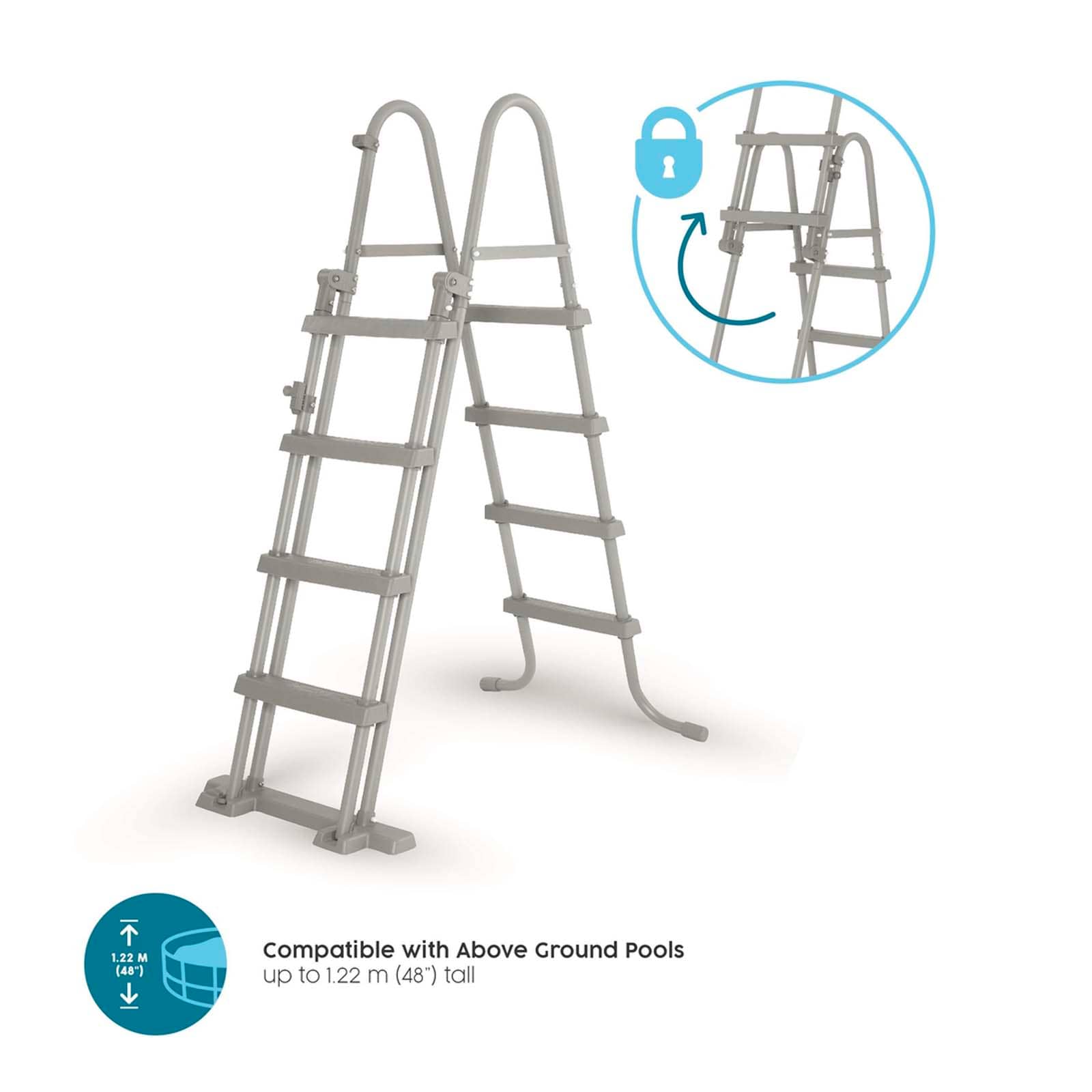 Escalera de Seguridad Bestway Flip & Lock 76 x 118,5 x 163 cm para Piscinas Desmontables de 122 cm de Altura
