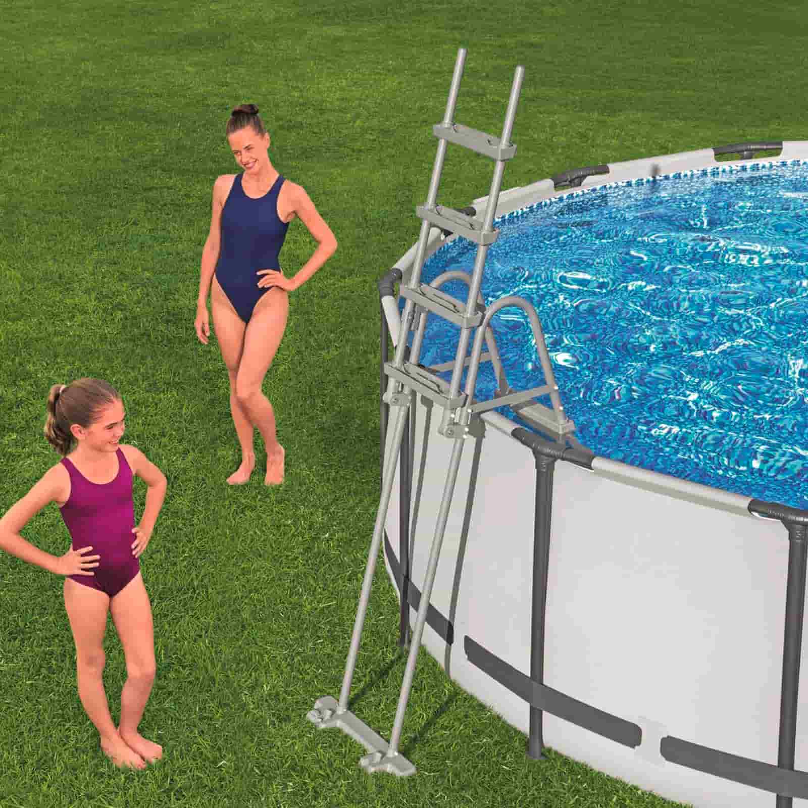 Escalera de Seguridad Bestway Flip & Lock 76 x 118,5 x 163 cm para Piscinas Desmontables de 122 cm de Altura - Imagen 2