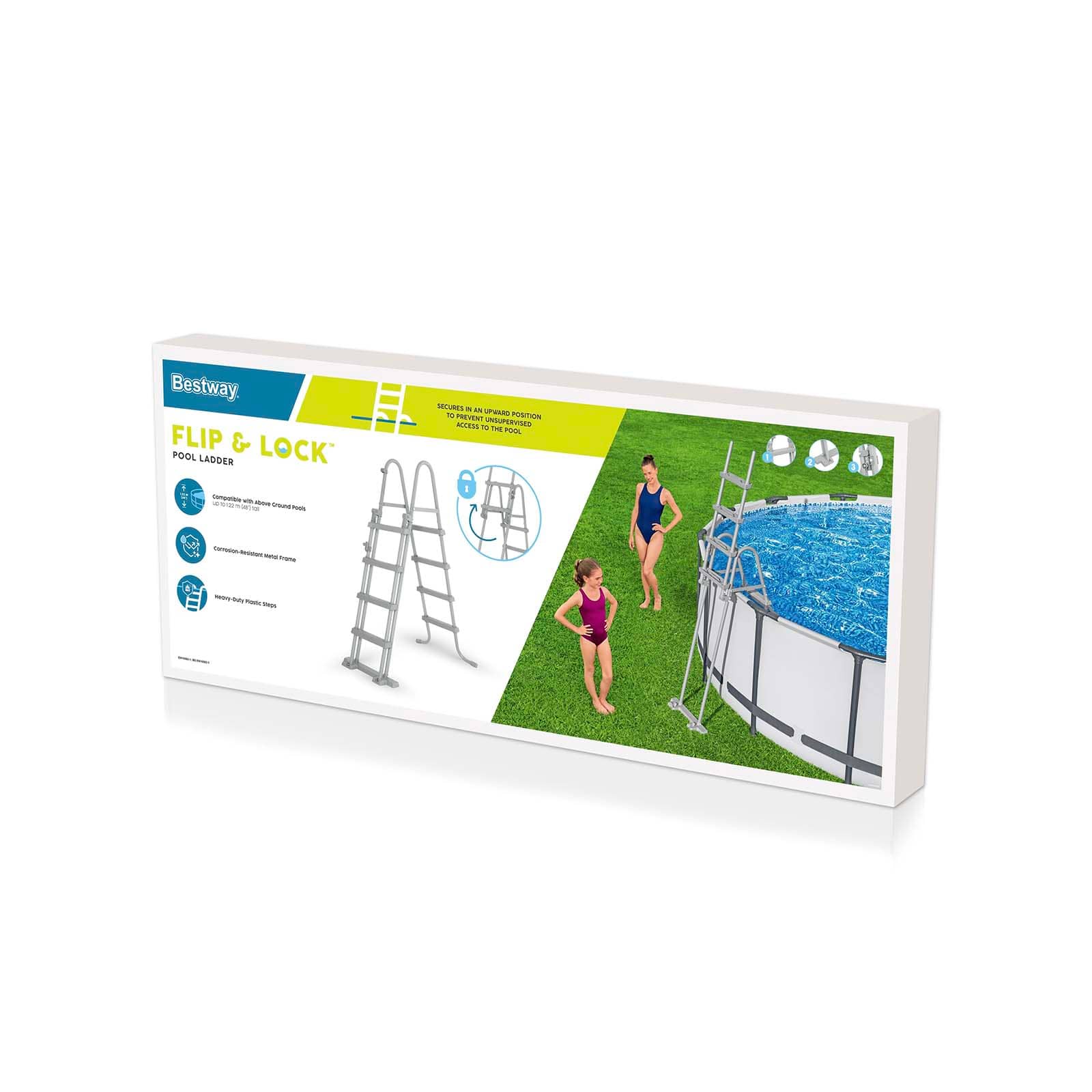 Escalera de Seguridad Bestway Flip & Lock 76 x 118,5 x 163 cm para Piscinas Desmontables de 122 cm de Altura - Imagen 4