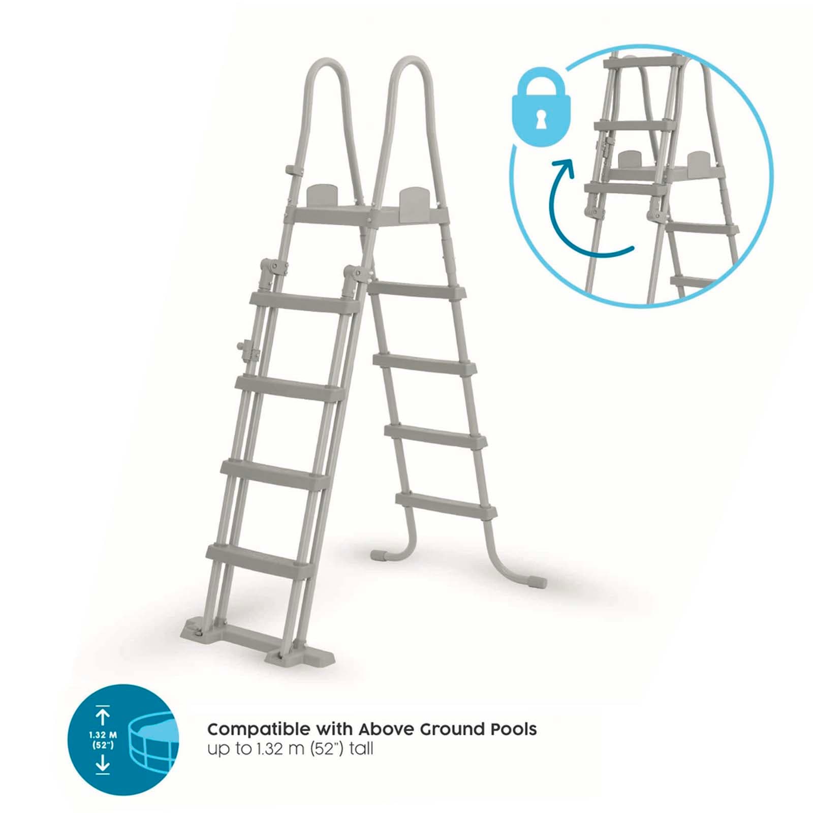 Escalera de Seguridad para Piscinas Bestway Flip & Lock 76,5 x 124,5 x 135/191,5 cm para Piscinas Desmontables de 132 cm de Altura - Imagen 7
