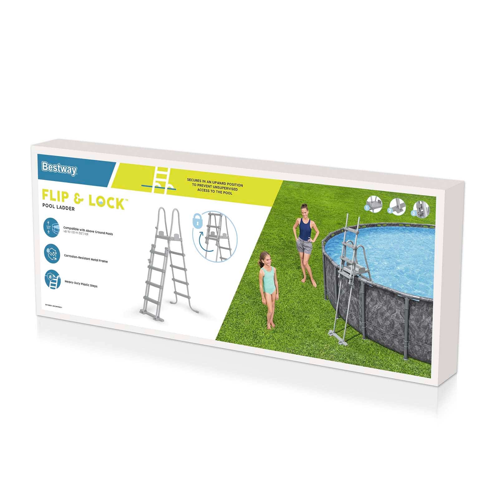 Escalera de Seguridad para Piscinas Bestway Flip & Lock 76,5 x 124,5 x 135/191,5 cm para Piscinas Desmontables de 132 cm de Altura - Imagen 6