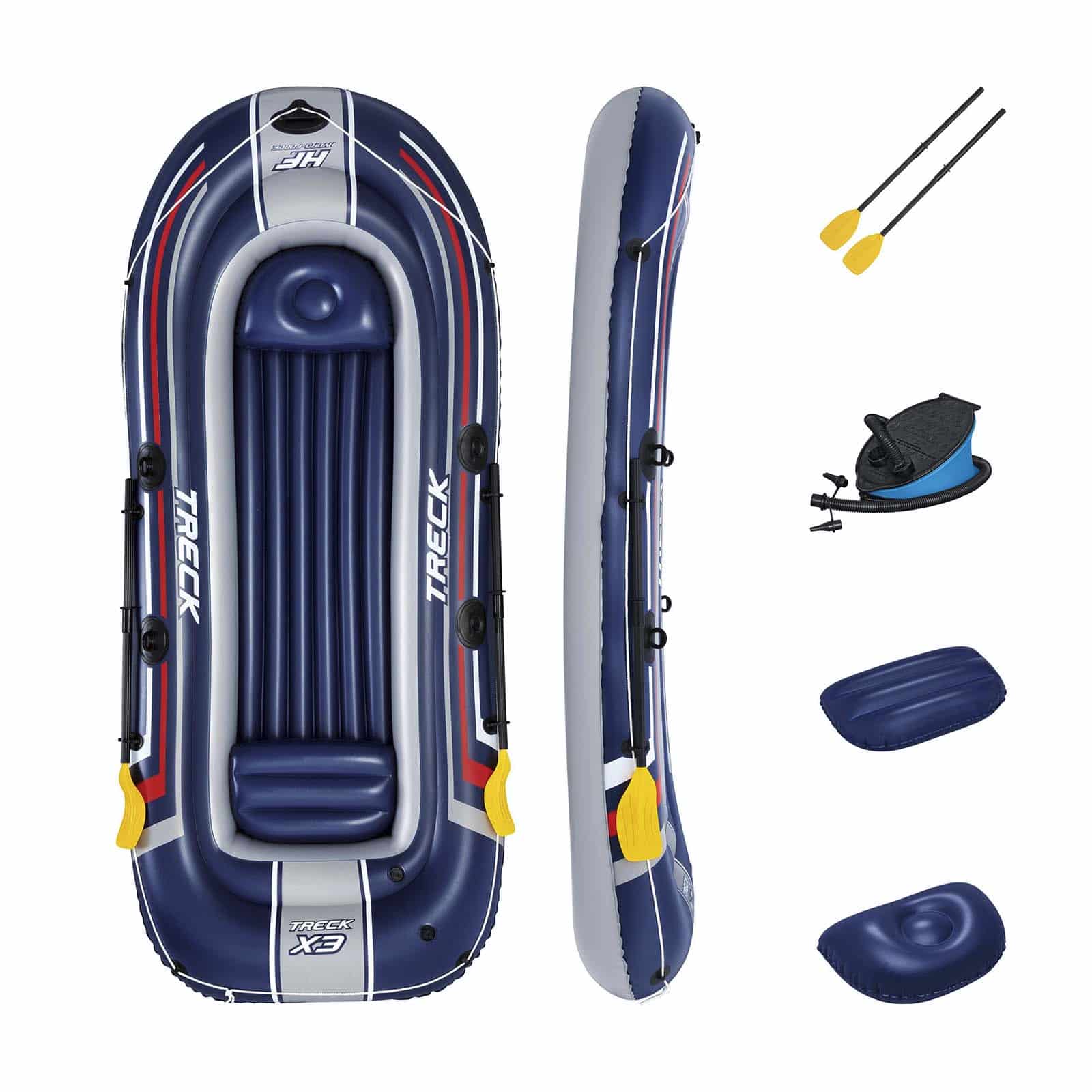 Bestway Hydro-Force™ Treck X3, barco inflável de 307x 126 x 39 cm com capacidade máxima de 270 kg, inclui 2 remos de 124 cm e bomba de pé