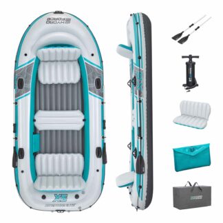 Bestway Hydro Force Adventure Elite x 5 Conjunto de barco inflável 364 x 166 x 45 cm para 5 pessoas | 2 remos de alumínio de 145 cm | Bomba manual
