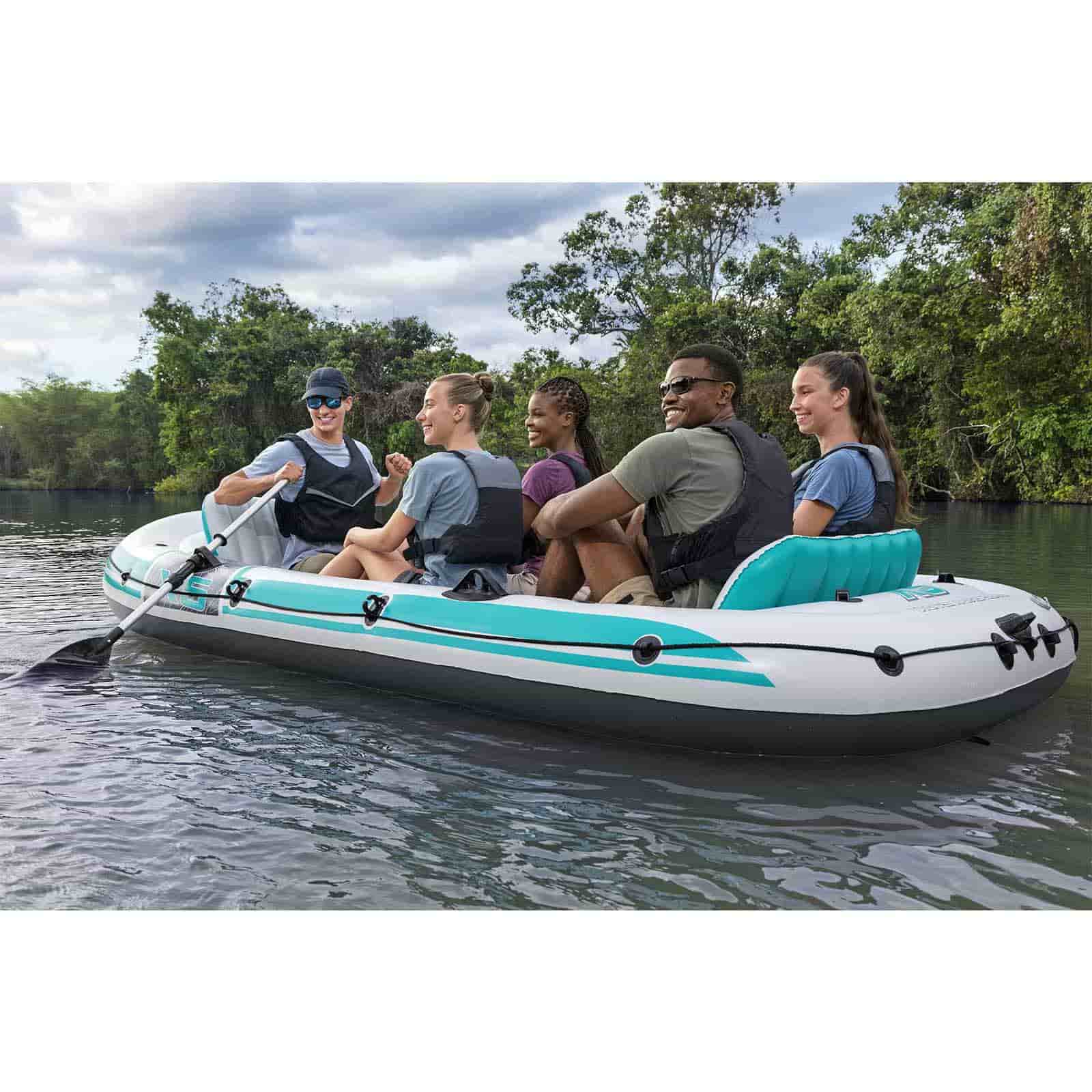 Barca hinchable Bestway Hydro Force Adventure Elite x 5 Raft Set 364 x 166 x 45 cm para 5 personas | 2 remos de aluminio de 145 cm | Bomba manual - Imagen 2