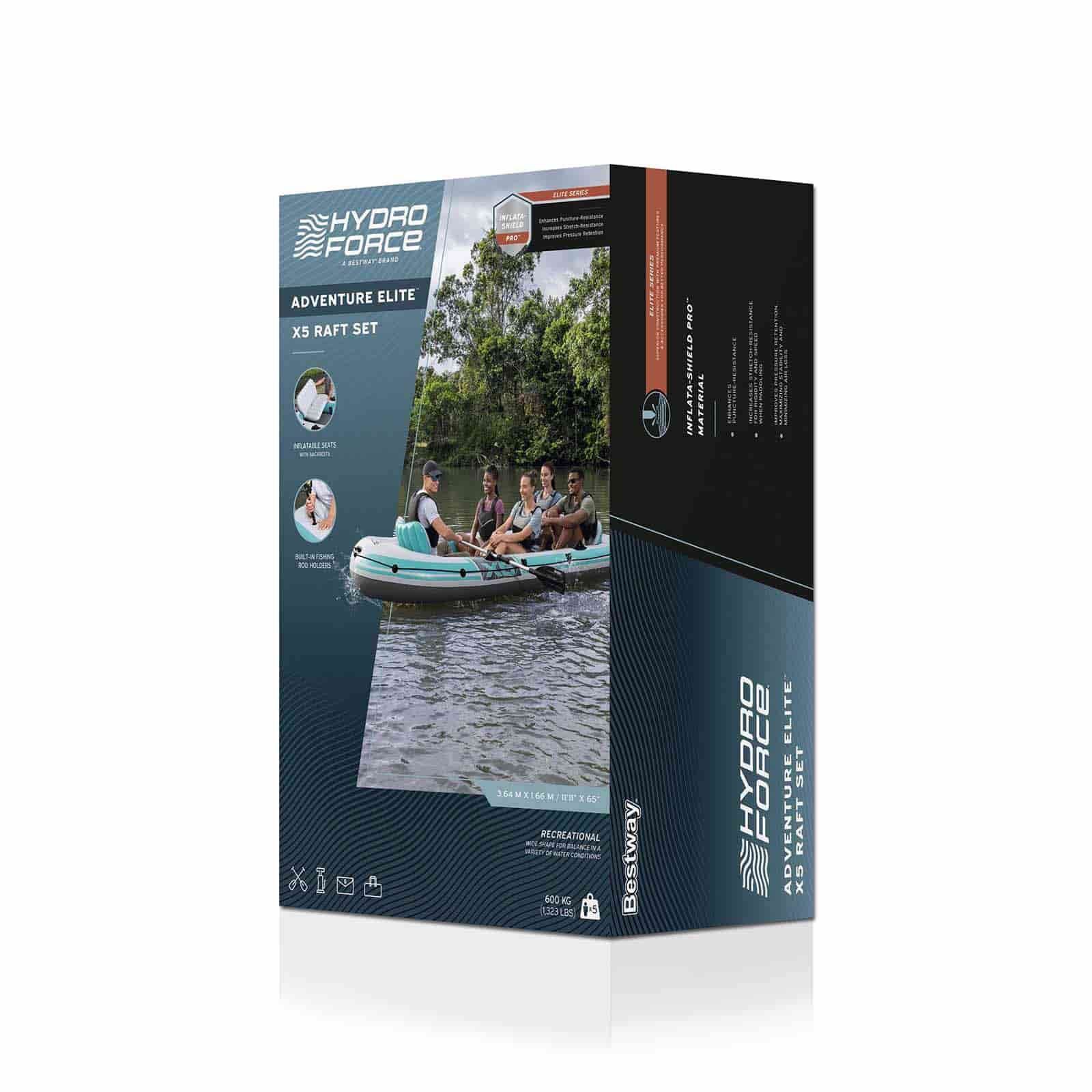 Barca hinchable Bestway Hydro Force Adventure Elite x 5 Raft Set 364 x 166 x 45 cm para 5 personas | 2 remos de aluminio de 145 cm | Bomba manual - Imagen 8