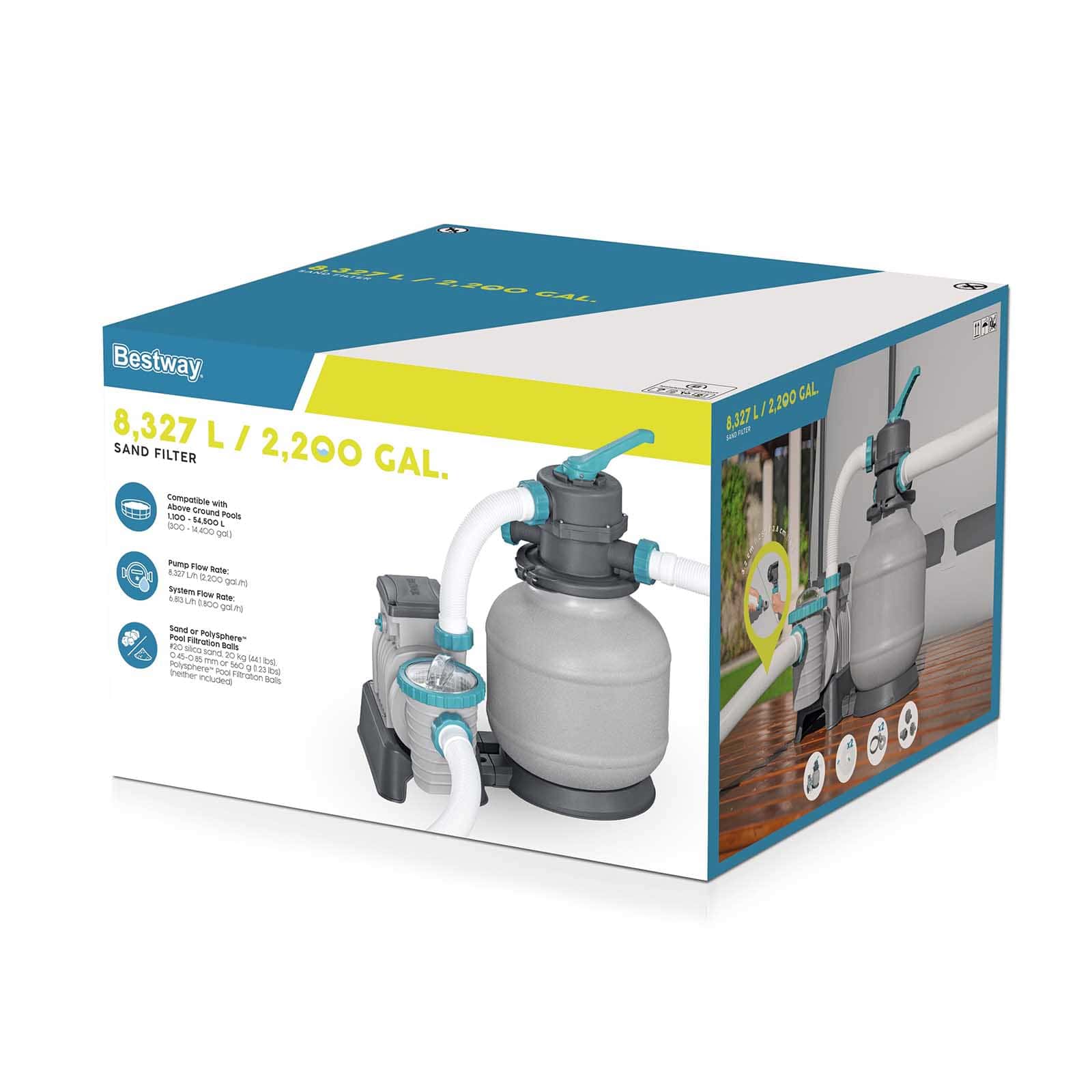 Bomba de filtragem de Areia para Piscinas Destacáveis Bestway 8.327 l/h compatíveis com válvulas roscadas de 32 mm e 38 mm - Image 5