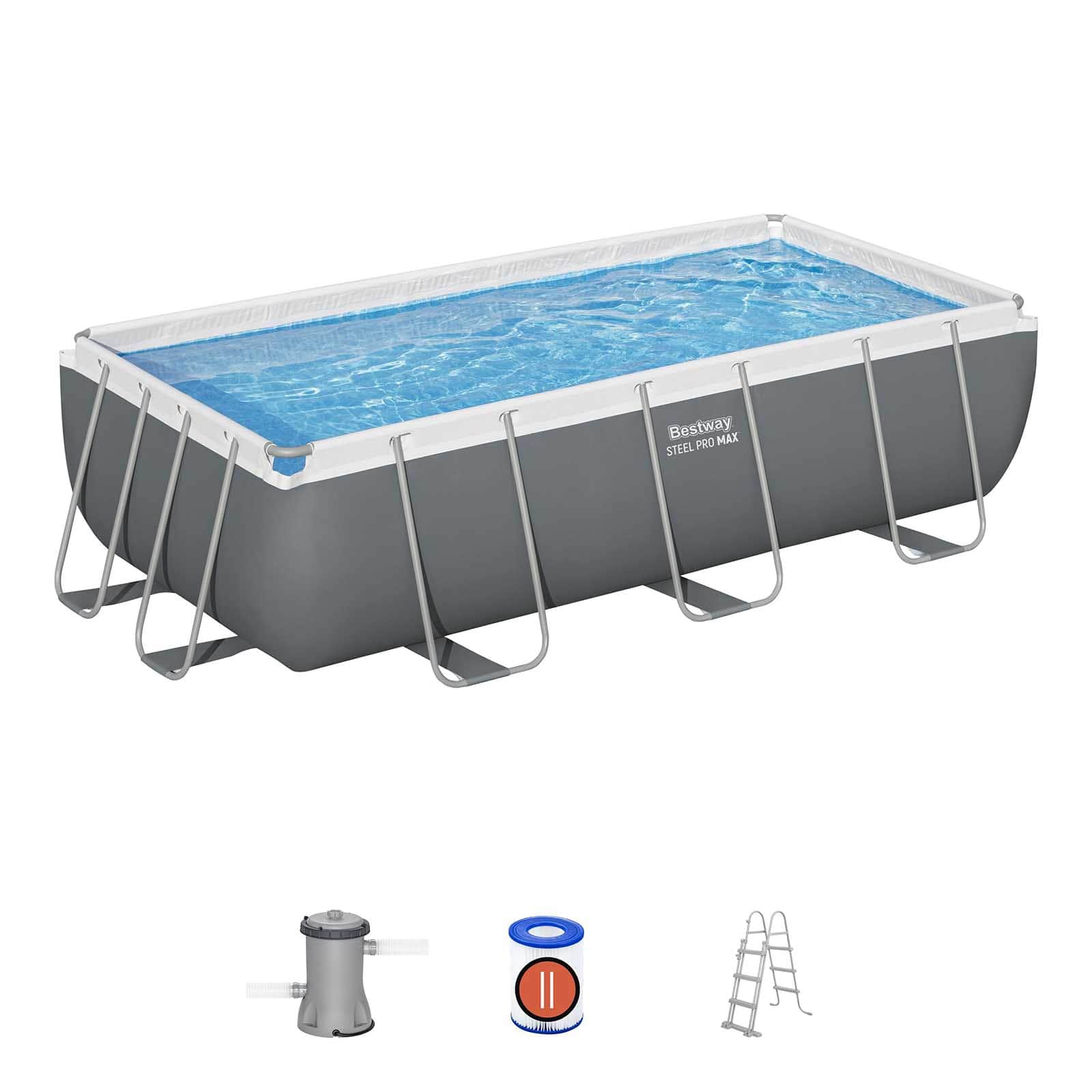 Piscina Desmontable Tubular Bestway Steel Pro Max Rectangular 404 x 201 x 100 cm con Depuradora de Cartucho 2.006 l/h y Escalera