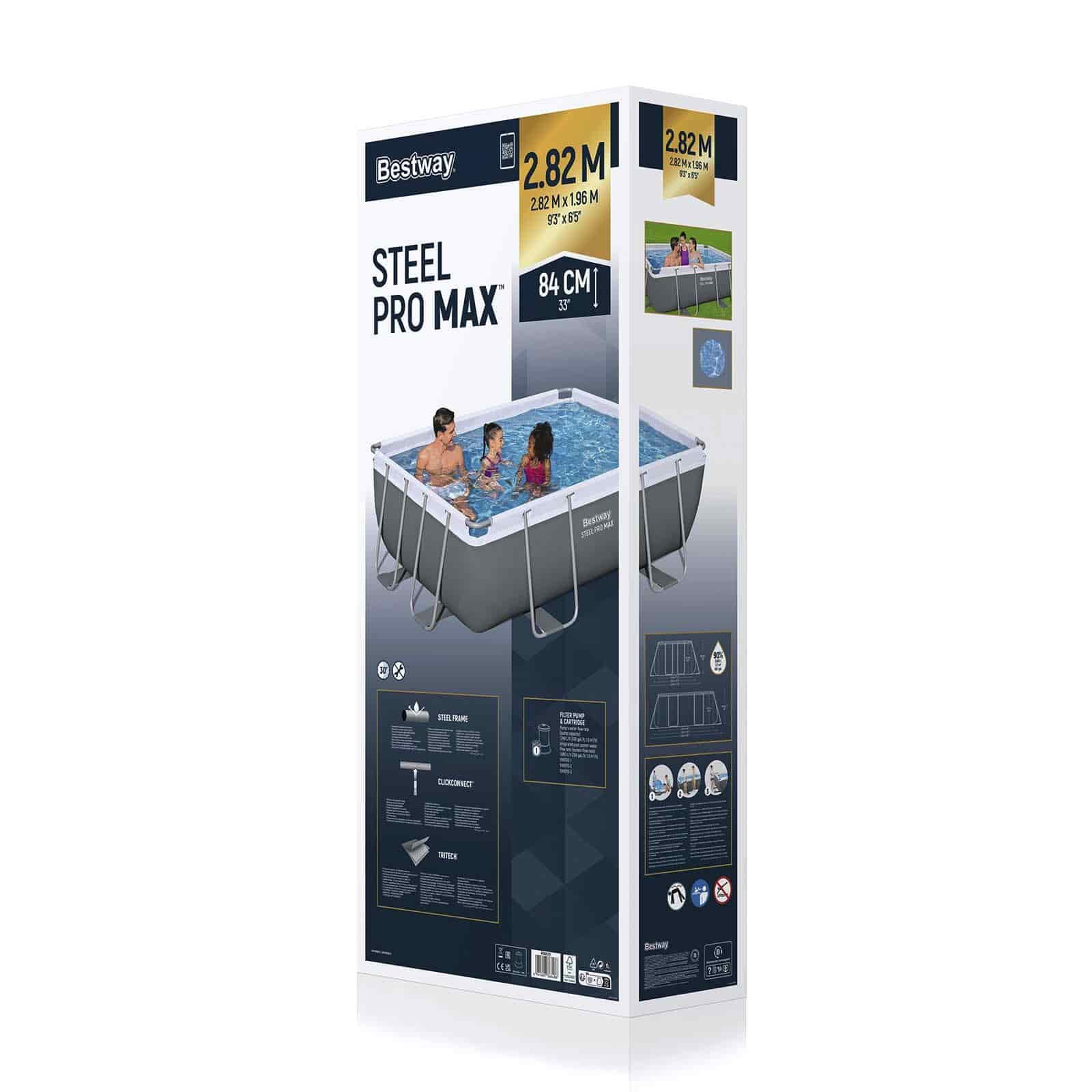 Piscina Desmontable Tubular Bestway Steel Pro Max Rectangular 282 x 196 x 84 cm con Depuradora de Cartucho 1.249 l/h - Imagen 4