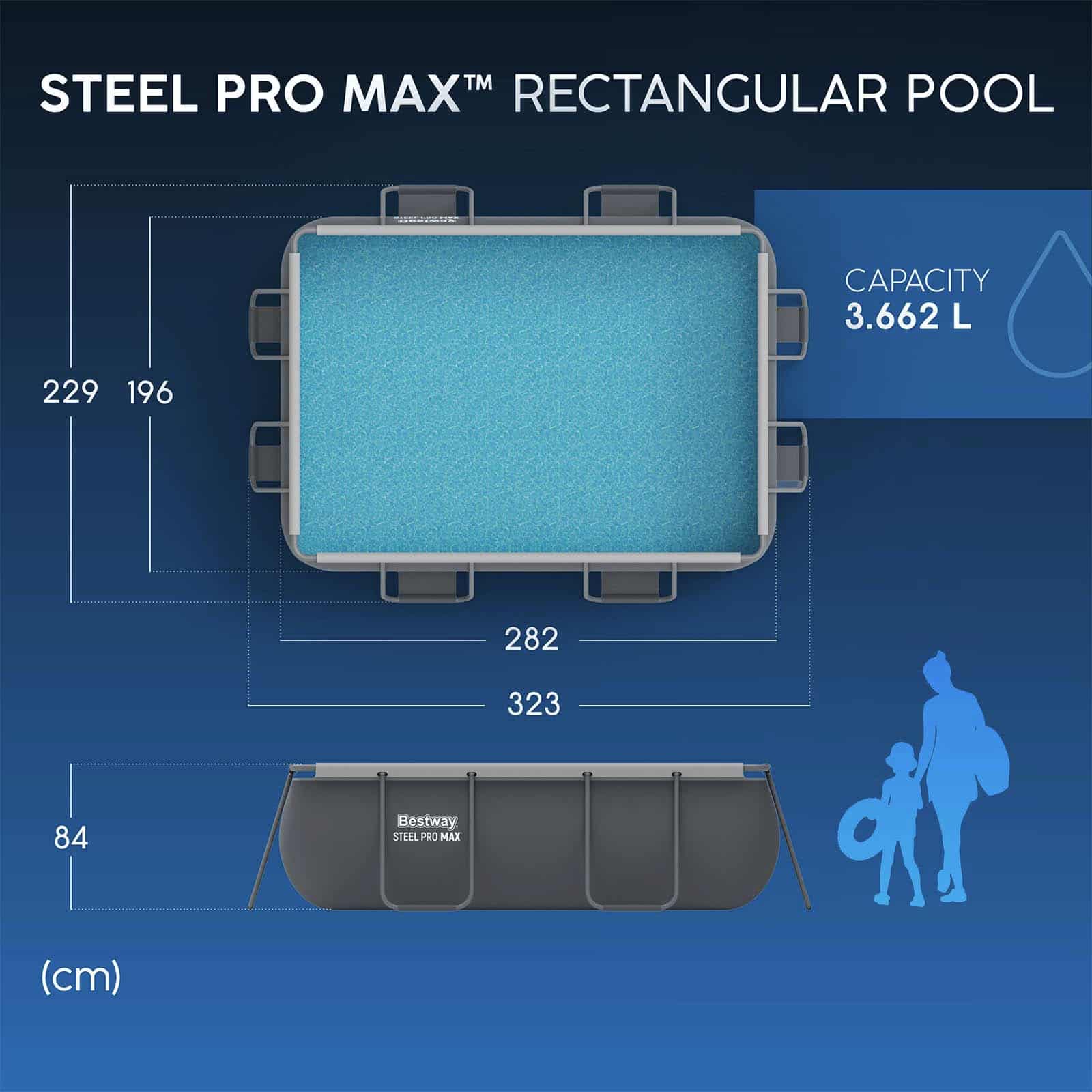 Piscina Desmontable Tubular Bestway Steel Pro Max Rectangular 282 x 196 x 84 cm con Depuradora de Cartucho 1.249 l/h - Imagen 5