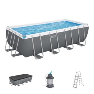 Piscina Desmontable Tubular Bestway Steel Pro Max Rectangular 488 x 244 x 122 cm con Depuradora de Arena de 3.596 l/h, Escalera y Cobertor