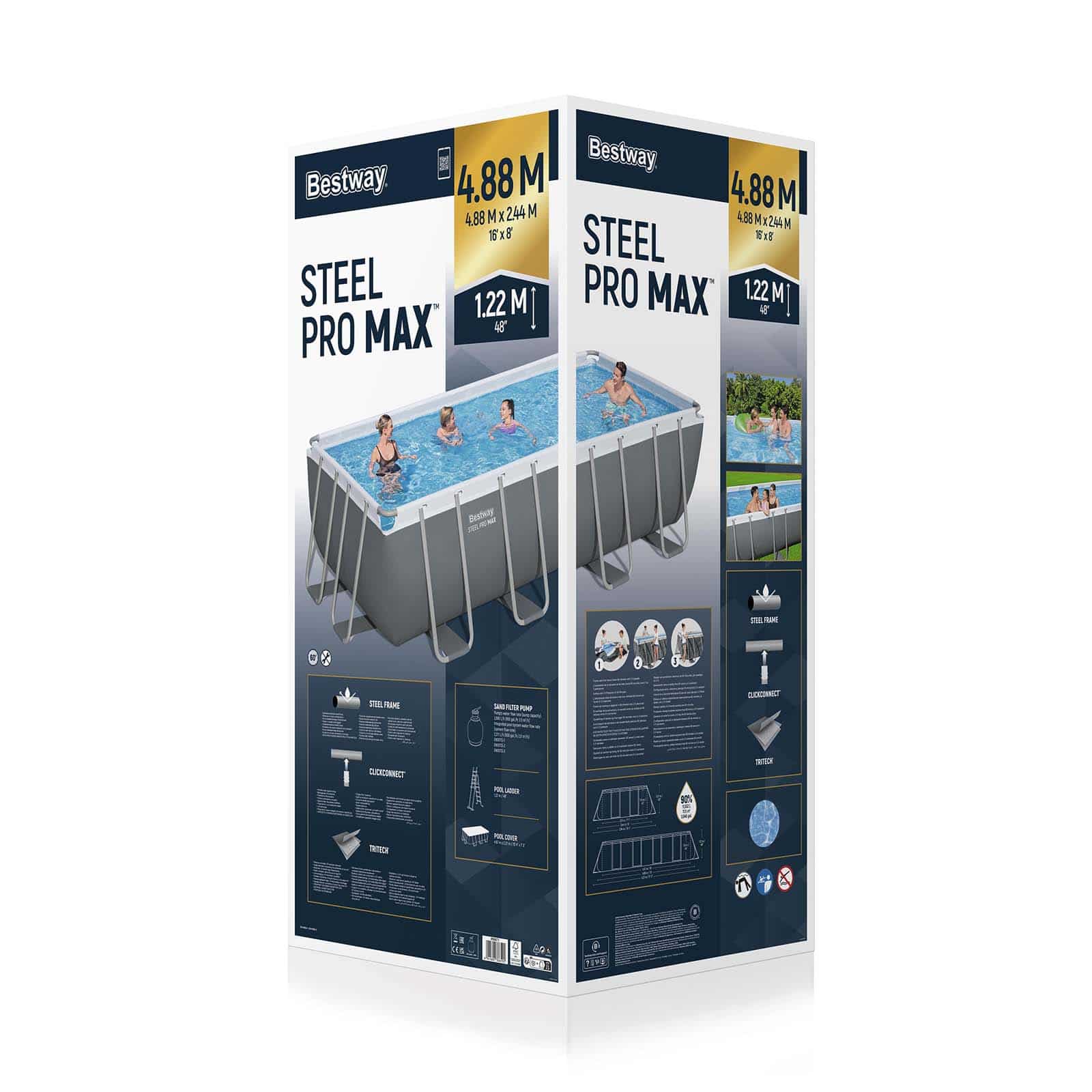 Piscina Desmontable Tubular Bestway Steel Pro Max Rectangular 488 x 244 x 122 cm con Depuradora de Arena de 3.596 l/h, Escalera y Cobertor - Imagen 6