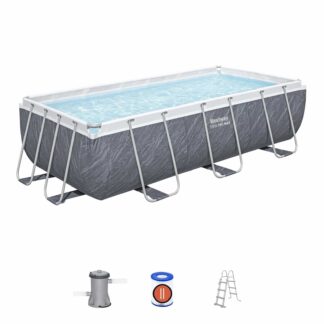 Bestway Steel Pro Max Piscina Tubular Retangular Destacável 404 x 201 x 100 cm com Filtro de Cartucho de 2.006 l/h e Escada | Efeito de Mármore