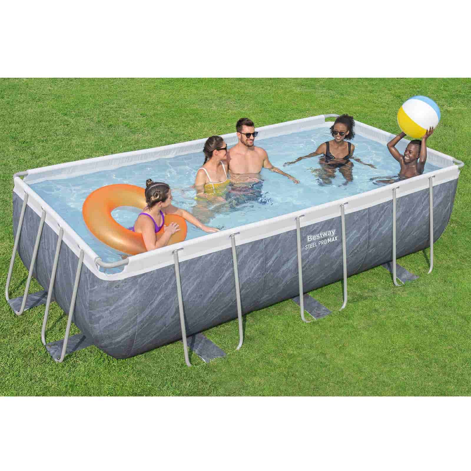 Bestway Steel Pro Max Piscina Tubular Retangular Destacável 404 x 201 x 100 cm com Filtro de Cartucho de 2.006 l/h e Escada | Efeito de Mármore - Image 2