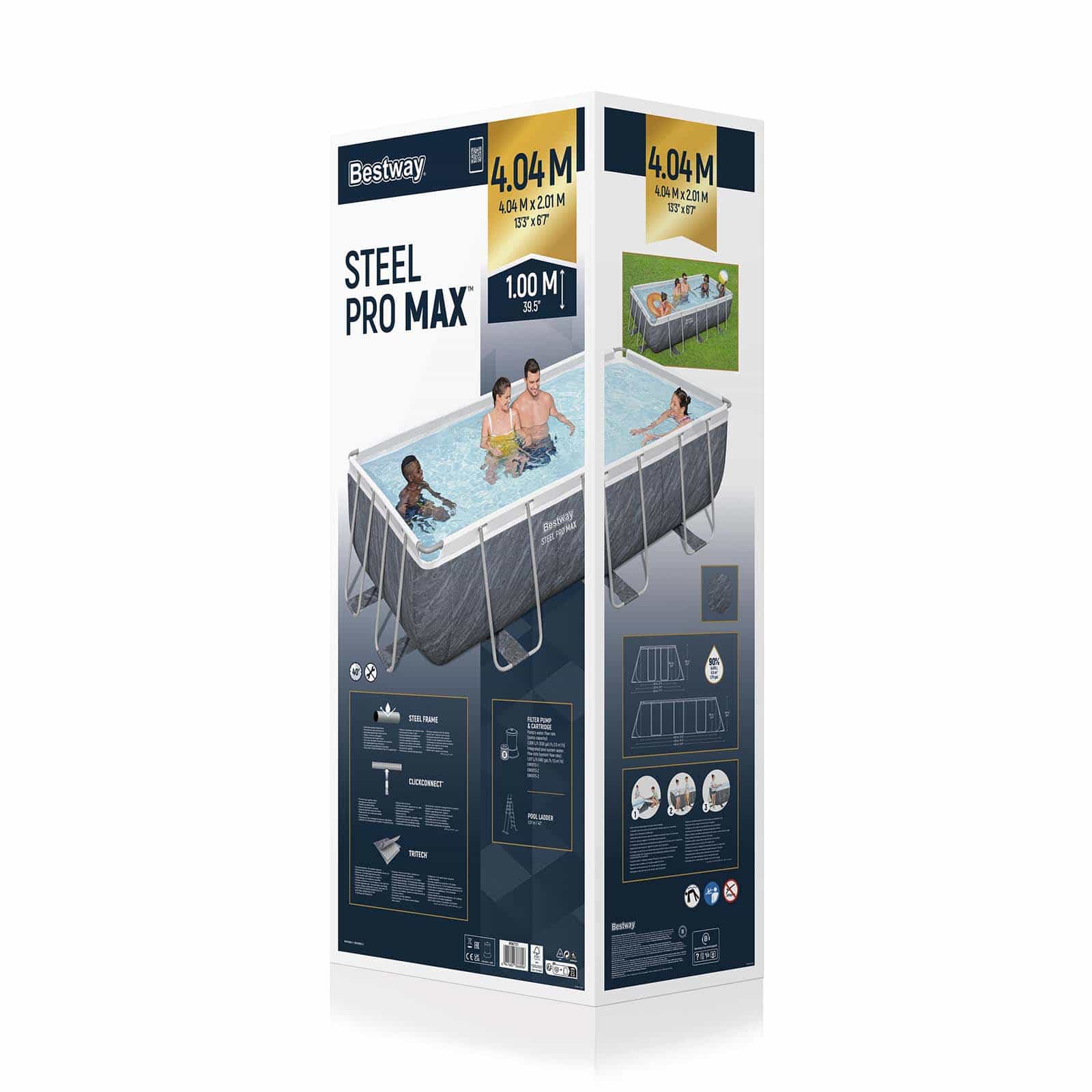 Piscina Desmontable Tubular Bestway Steel Pro Max Rectangular 404 x 201 x 100 cm con Depuradora de Cartucho 2.006 l/h y Escalera | Efecto Mármol - Imagen 6
