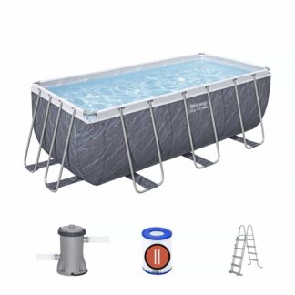 Bestway Steel Pro Max Piscina Tubular Retangular Removível 412 x 201 x 122 cm com Filtro de Cartucho de 2.006 l/h e Escada | Efeito mármore cinza