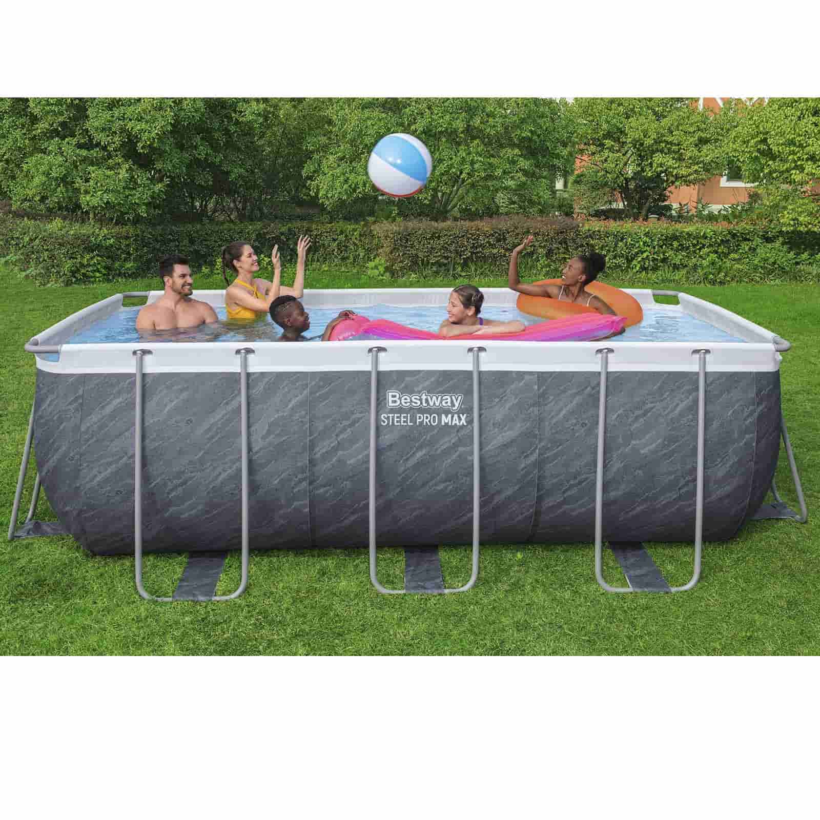 Bestway Steel Pro Max Piscina Tubular Retangular Removível 412 x 201 x 122 cm com Filtro de Cartucho de 2.006 l/h e Escada | Efeito mármore cinza - Image 2