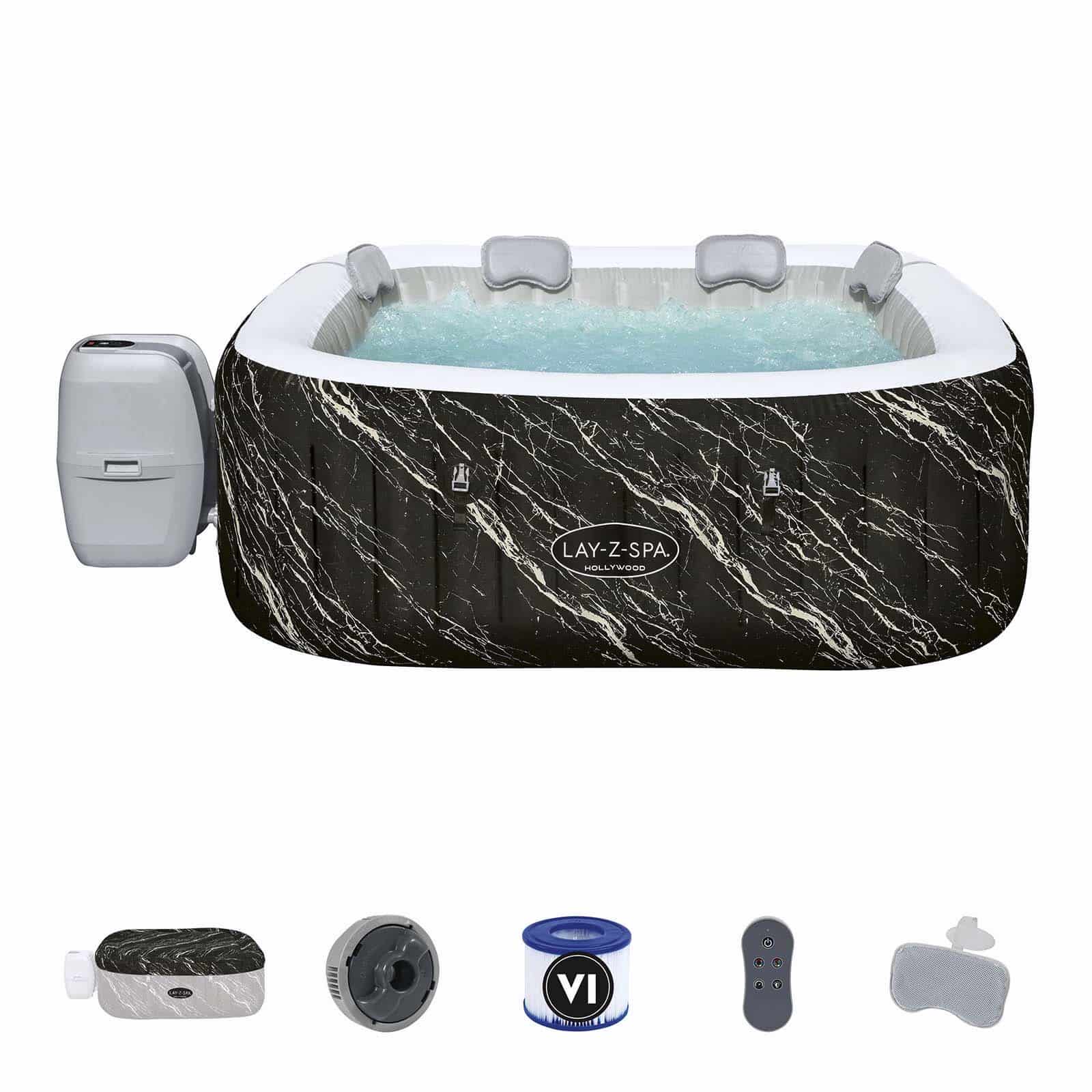 Bestway Lay-Z-Spa Hollywood Luxe AirJet 6 180x180x66 cm Spa inflável para 4-6 pessoas efeito mármore com luz LED| Jatos Airjet 140