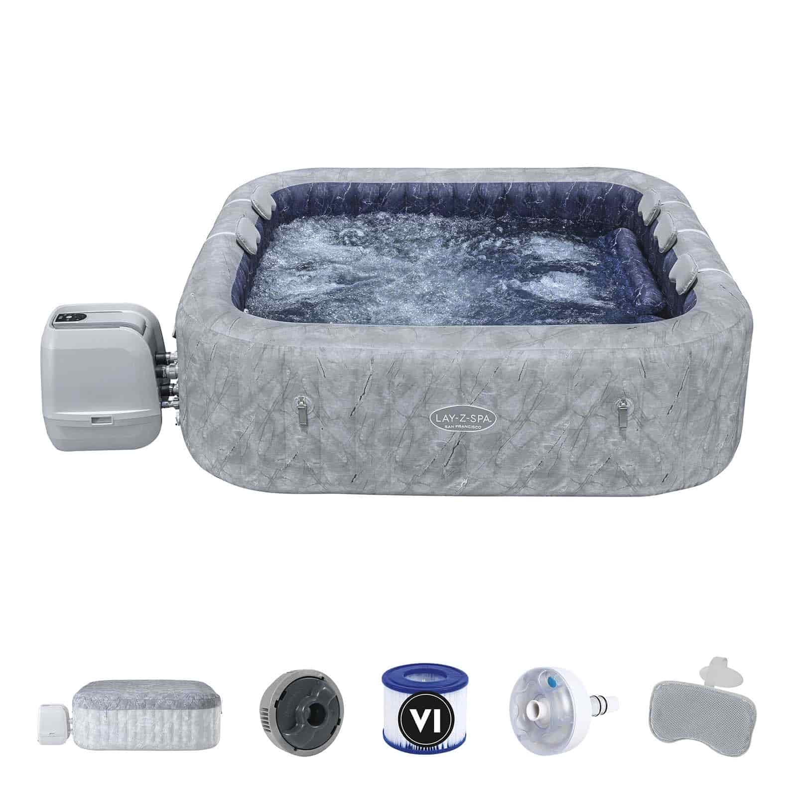 Bestway Lay-Z-Spa San Francisco MaxHold EnergySense Smart Luxe HydroJet Pro 7 Spa Inflável Efeito de Mármore Cinza 230 x 230 x 71 cm para 5-7 pessoas