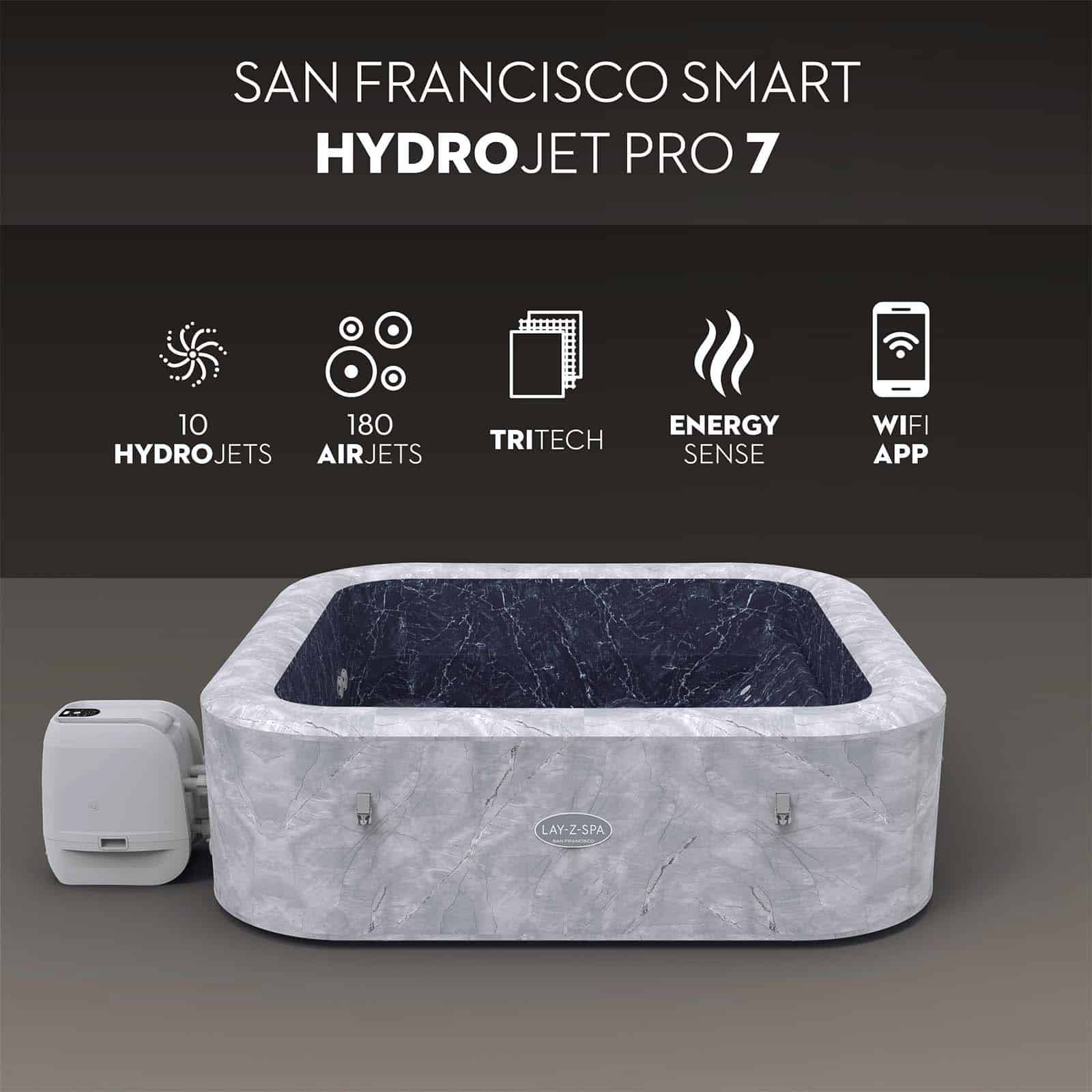 Spa Hinchable Bestway Lay-Z-Spa San Francisco MaxHold EnergySense Smart Luxe HydroJet Pro 7 efecto mármol gris 230 x 230 x 71 cm para 5-7 personas - Imagen 6