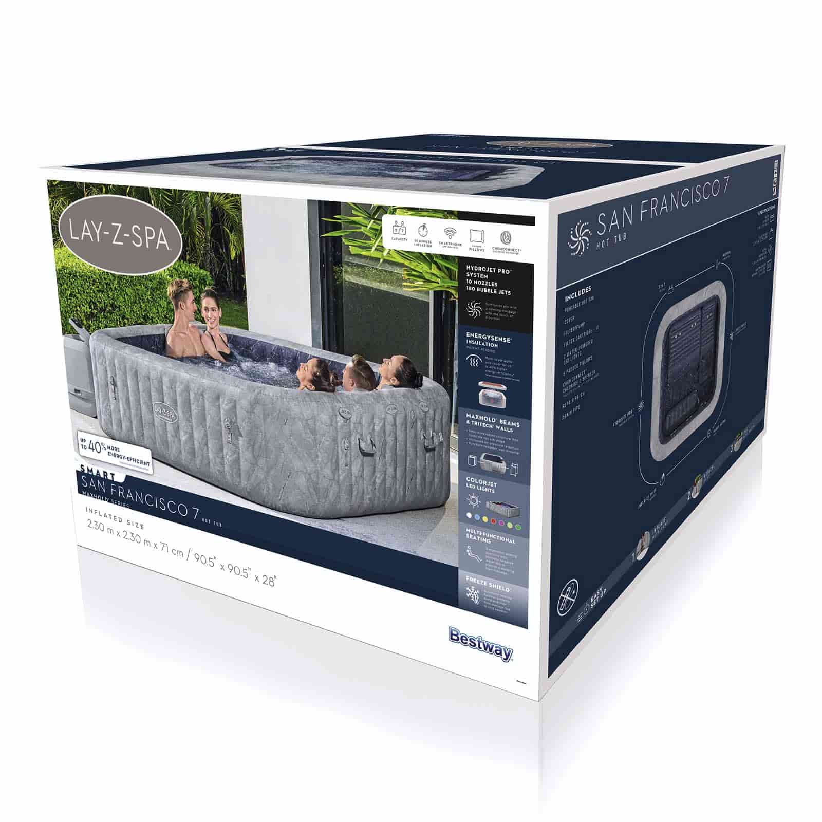Spa Hinchable Bestway Lay-Z-Spa San Francisco MaxHold EnergySense Smart Luxe HydroJet Pro 7 efecto mármol gris 230 x 230 x 71 cm para 5-7 personas - Imagen 9