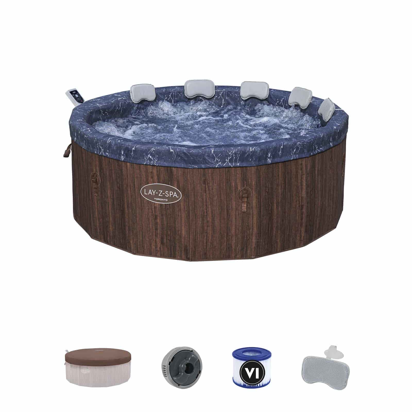 Bestway Lay-Z-Spa Toronto ThermaCore UltraFit Smart AirJet 7 Wood Effect Inflável Spa Ø190 x 70 cm para 5-7 pessoas | Jatos Airjet 180