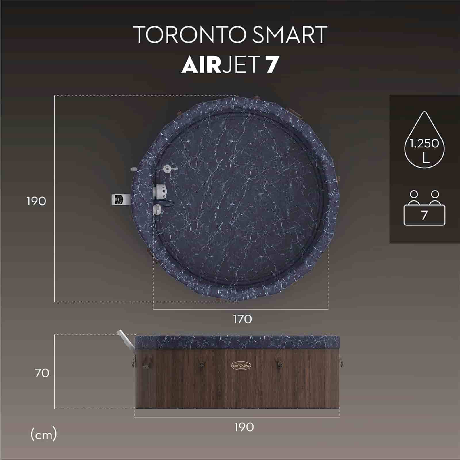 Spa Hinchable Bestway Lay-Z-Spa Toronto ThermaCore UltraFit Smart AirJet 7 efecto madera Ø190 x 70 cm para 5-7 personas | Airjet 180 chorros - Imagen 5