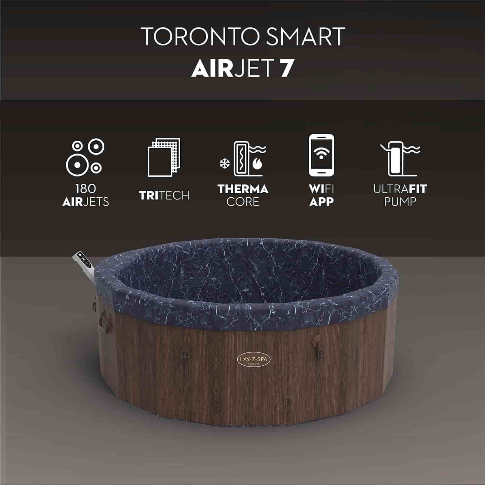 Spa Hinchable Bestway Lay-Z-Spa Toronto ThermaCore UltraFit Smart AirJet 7 efecto madera Ø190 x 70 cm para 5-7 personas | Airjet 180 chorros - Imagen 6