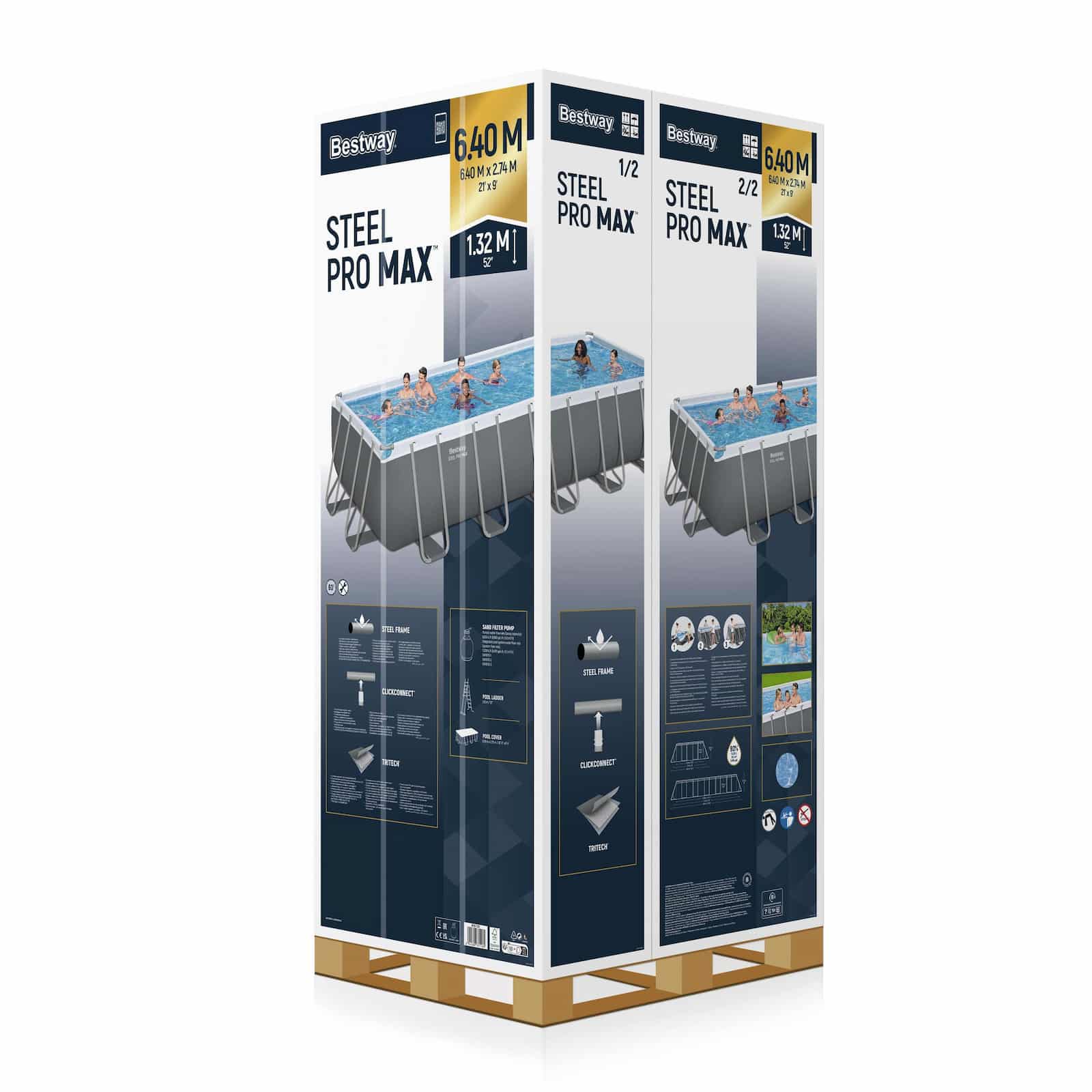 Piscina Desmontable Tubular Bestway Steel Pro Max Rectangular 640 x 274 x 132 cm con Depuradora de Arena de 6.056 l/h, Escalera y Cobertor - Imagen 6
