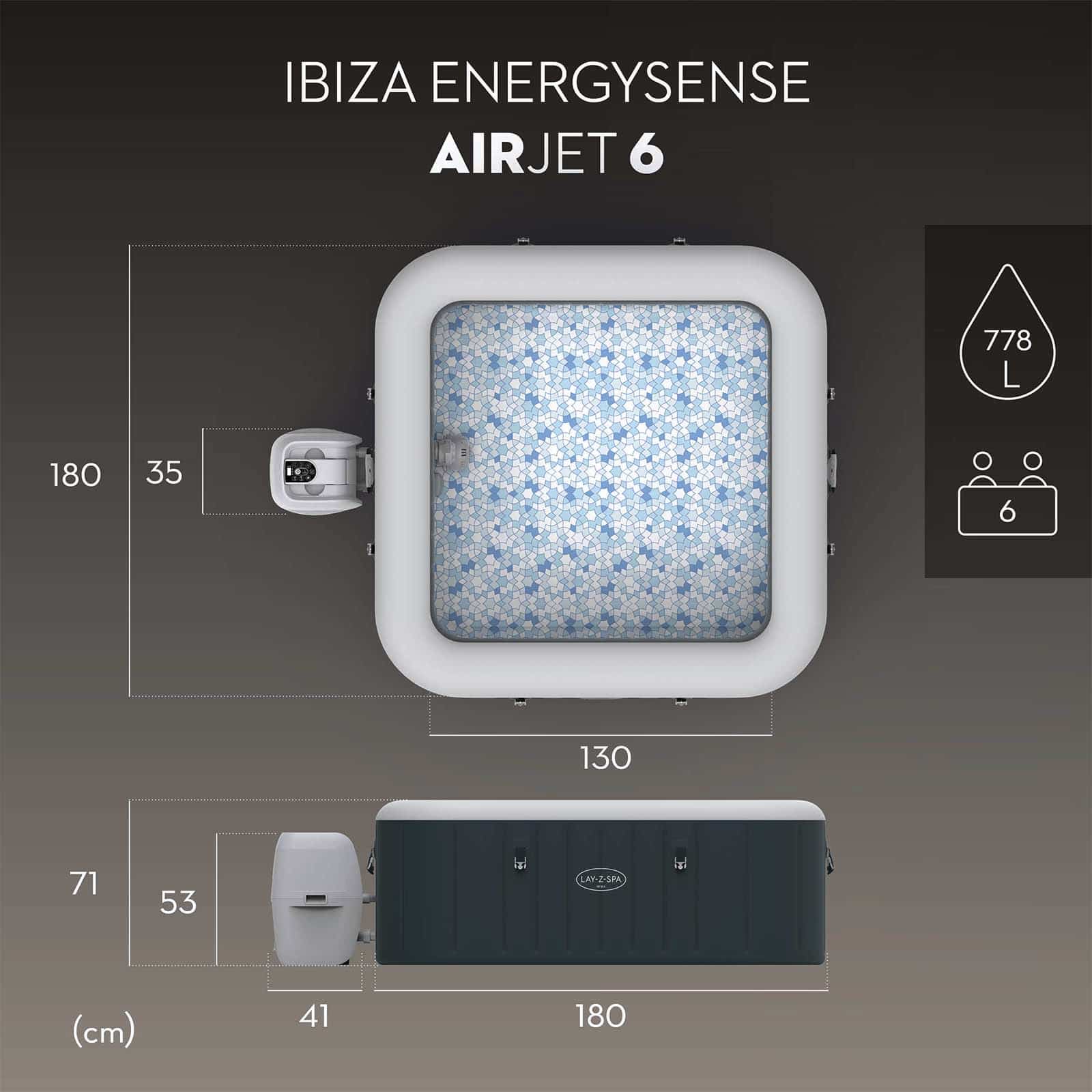 Spa Hinchable Bestway Lay-Z-Spa Ibiza Energy-Efficient AirJet 6 180x180x66 cm para 4-6 personas en verde oscuro | Airjet 140 chorros - Imagen 4