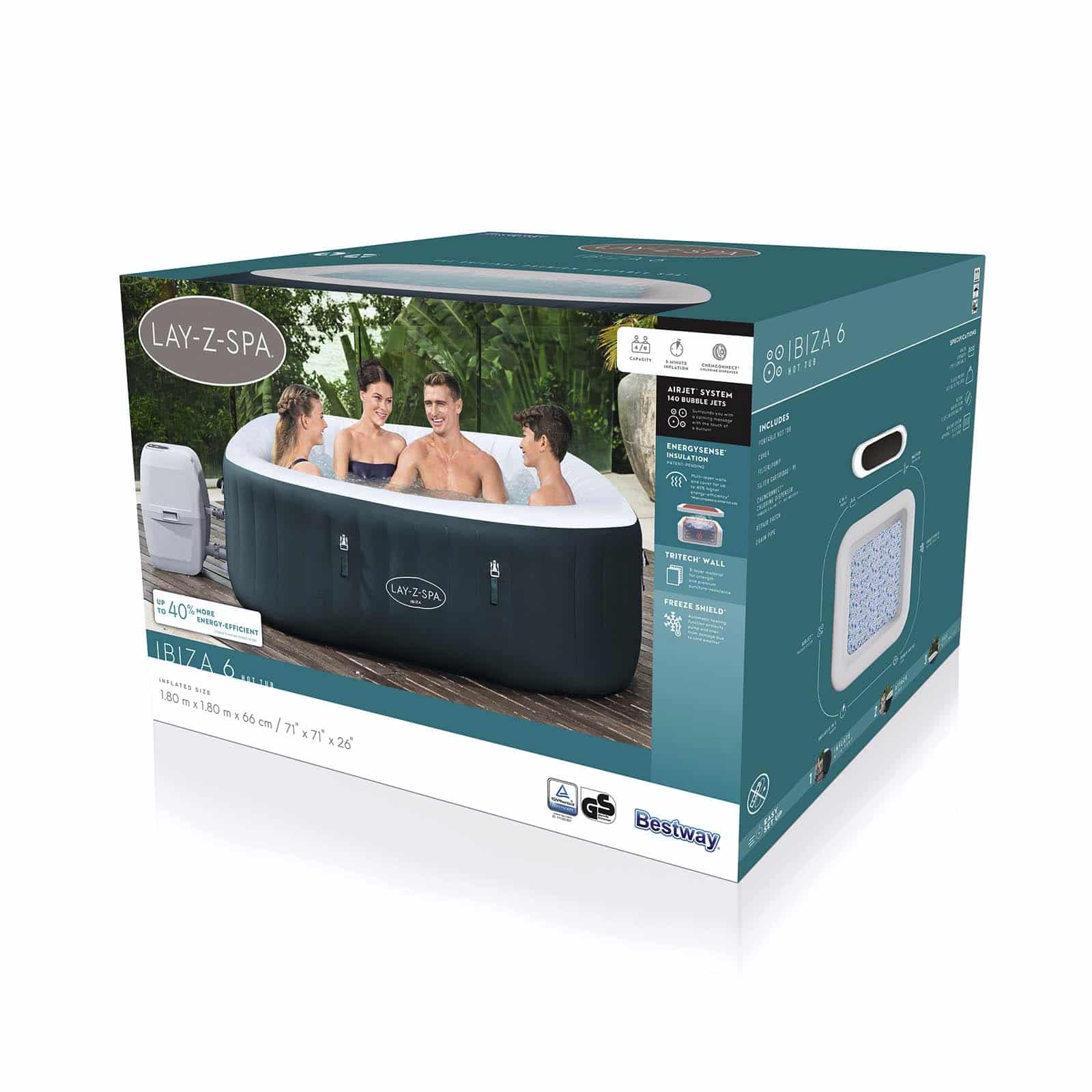 Spa Hinchable Bestway Lay-Z-Spa Ibiza Energy-Efficient AirJet 6 180x180x66 cm para 4-6 personas en verde oscuro | Airjet 140 chorros - Imagen 7