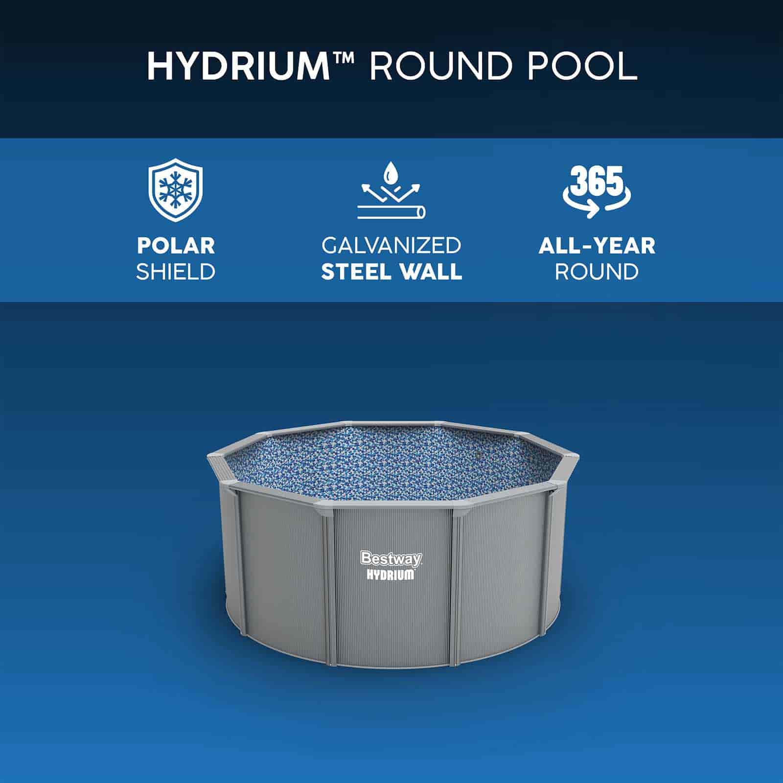 Piscina Desmontable Redonda de Acero Bestway Hydrium Ø305 x 122 cm con Depuradora de Arena 3.596 l/h, Lona de Fondo, Cobertor y Escalera - Imagen 10