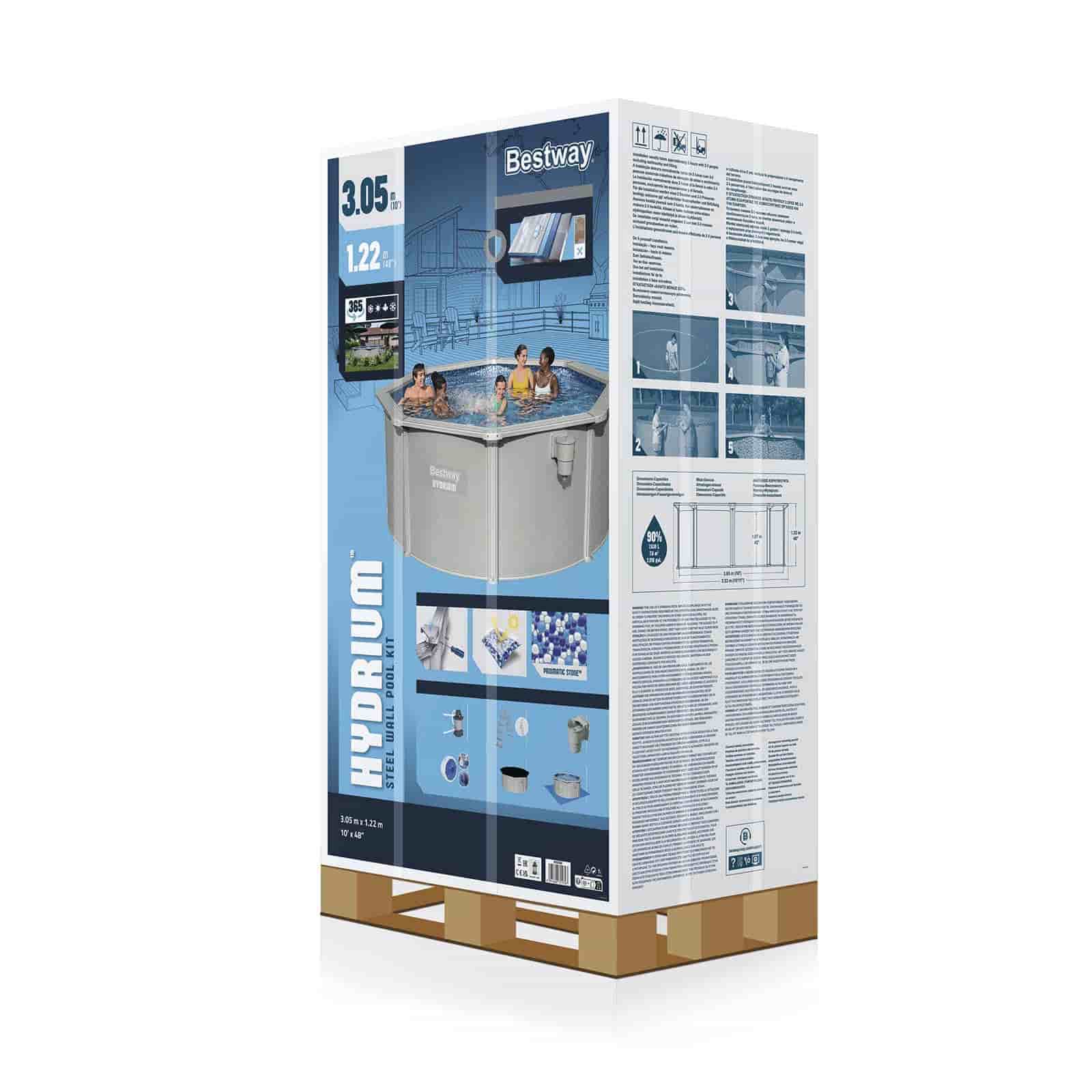 Piscina Desmontable Redonda de Acero Bestway Hydrium Ø305 x 122 cm con Depuradora de Arena 3.596 l/h, Lona de Fondo, Cobertor y Escalera - Imagen 8