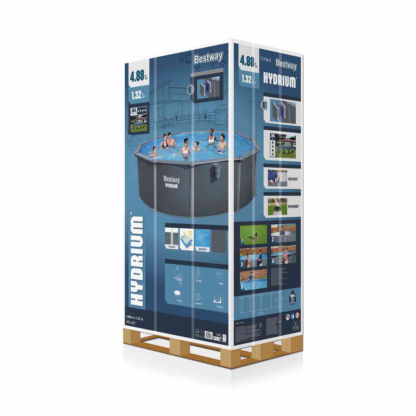 Piscina Desmontable Redonda de Acero Bestway Hydrium Ø488 x 132 cm con Depuradora de Arena 6.056 l/h, Lona de Fondo, Cobertor y Escalera - Imagen 10