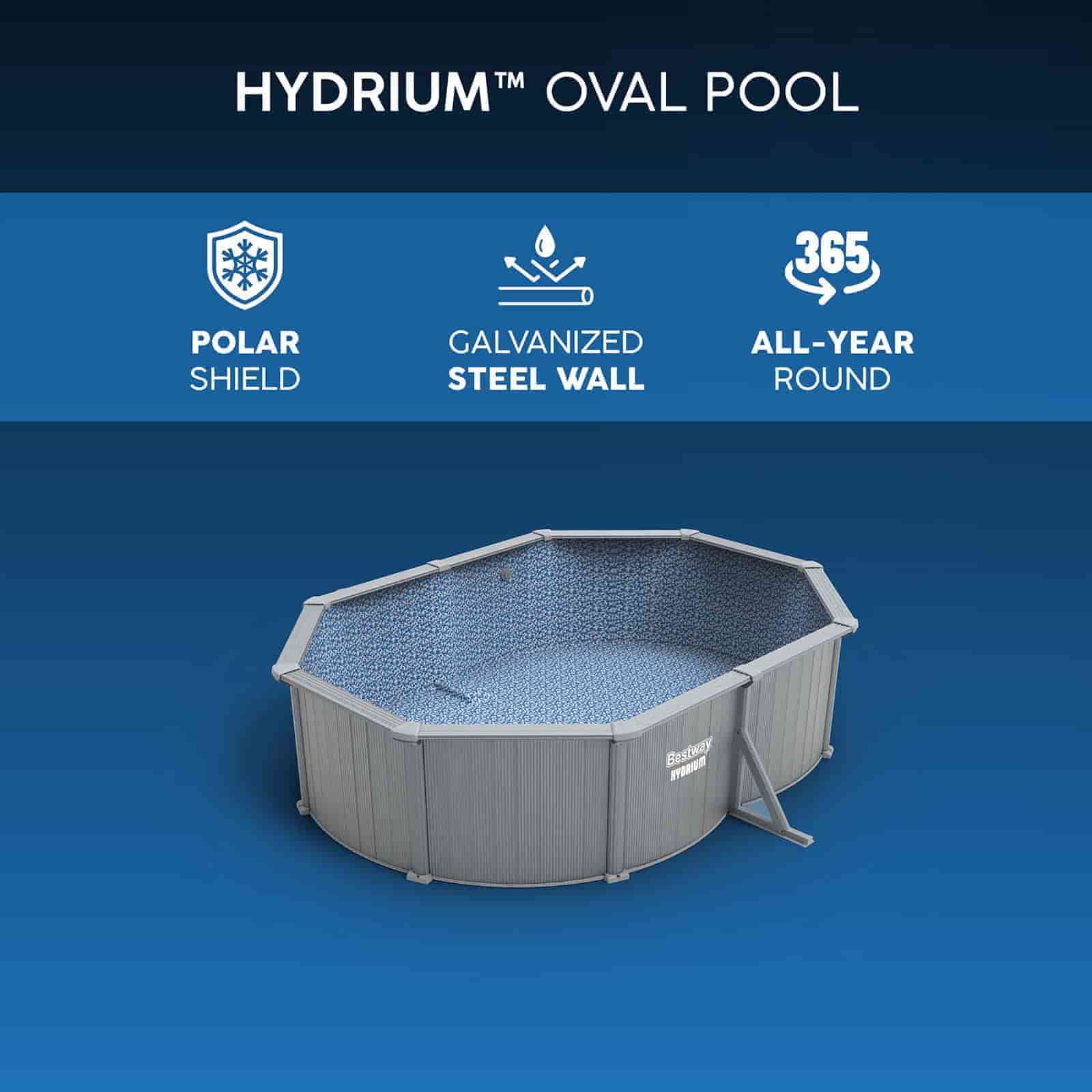 Piscina Desmontable Ovalada de Acero Bestway Hydrium 500 x 366 x 122 cm con Depuradora de Arena de 3.596 l/h, Lona de Fondo, Cobertor y Escalera - Imagen 13