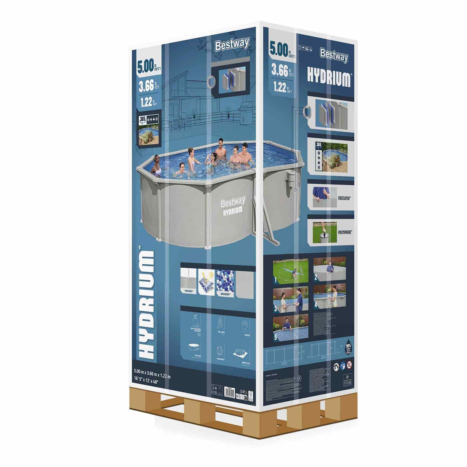 Piscina Desmontable Ovalada de Acero Bestway Hydrium 500 x 366 x 122 cm con Depuradora de Arena de 3.596 l/h, Lona de Fondo, Cobertor y Escalera - Imagen 9