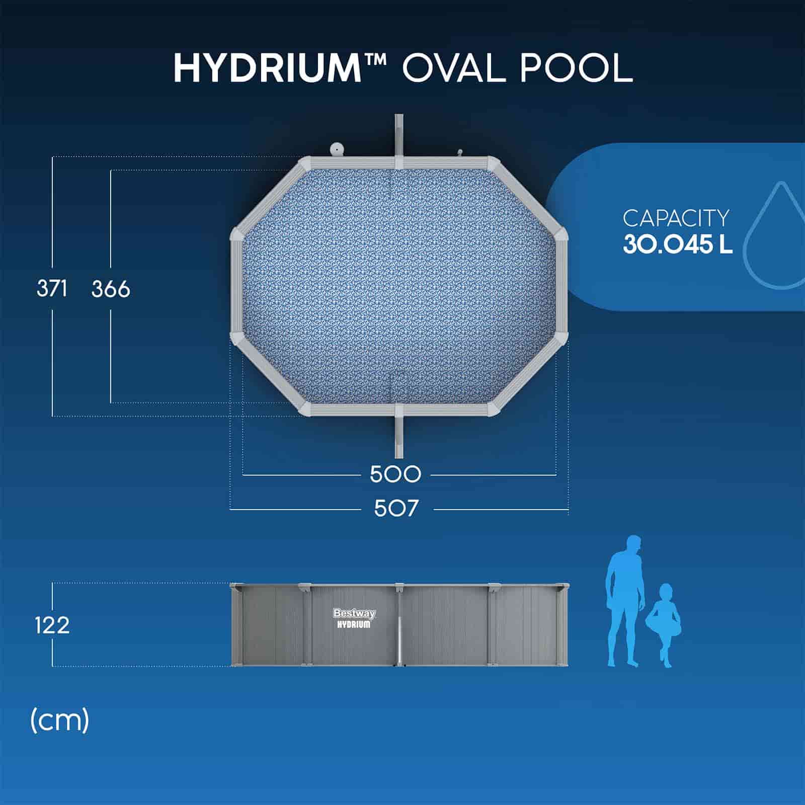 Piscina Desmontable Ovalada de Acero Bestway Hydrium 500 x 366 x 122 cm con Depuradora de Arena de 3.596 l/h, Lona de Fondo, Cobertor y Escalera - Imagen 12
