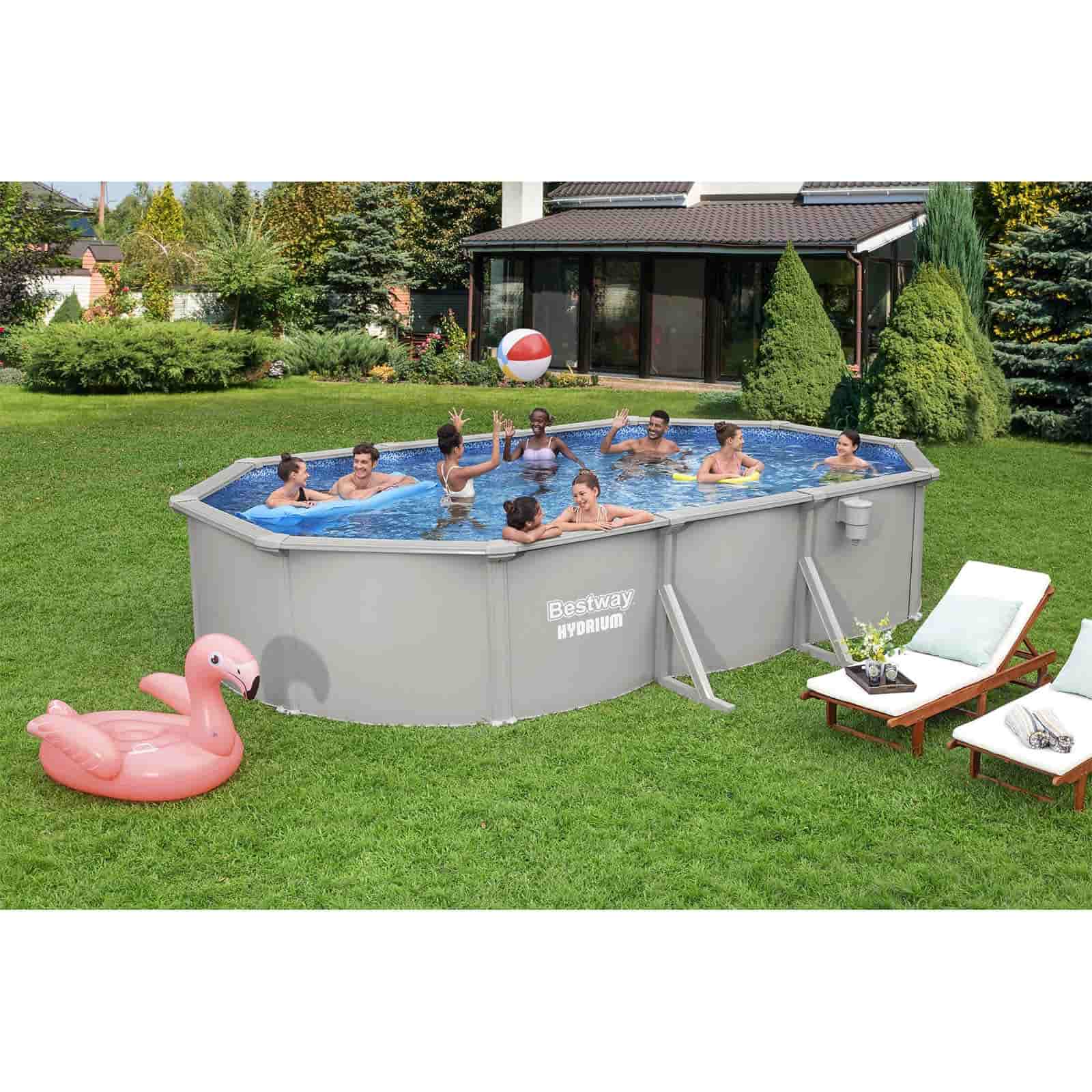 Piscina Desmontable Ovalada de Acero Bestway Hydrium 610 x 366 x 122 cm con Depuradora de Arena de 6.056 l/h, Lona de Fondo, Cobertor y Escalera - Imagen 2
