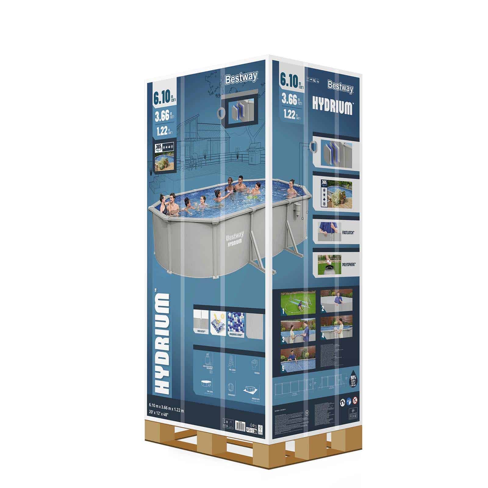Piscina Desmontable Ovalada de Acero Bestway Hydrium 610 x 366 x 122 cm con Depuradora de Arena de 6.056 l/h, Lona de Fondo, Cobertor y Escalera - Imagen 10