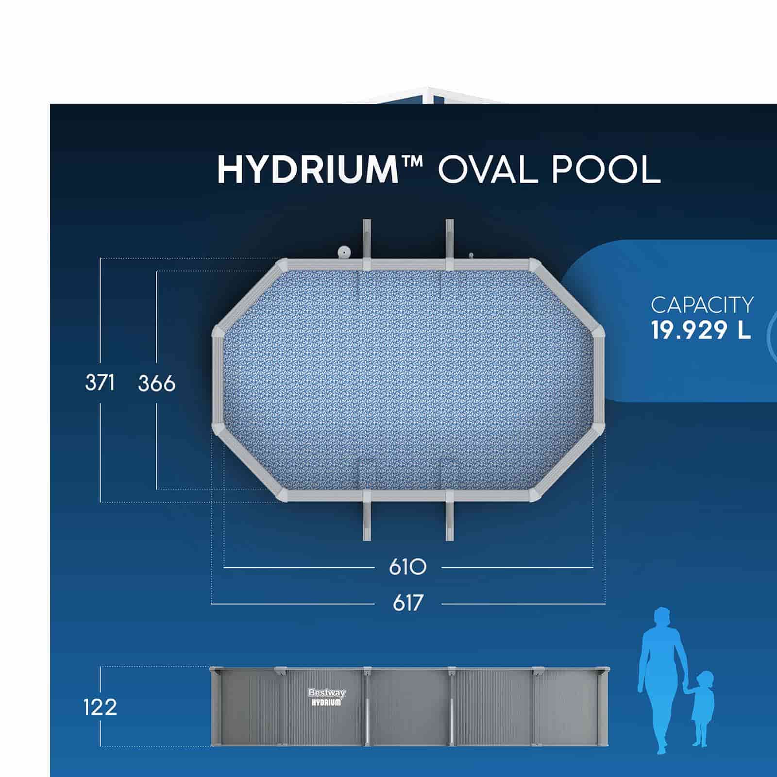 Piscina Desmontable Ovalada de Acero Bestway Hydrium 610 x 366 x 122 cm con Depuradora de Arena de 6.056 l/h, Lona de Fondo, Cobertor y Escalera - Imagen 12