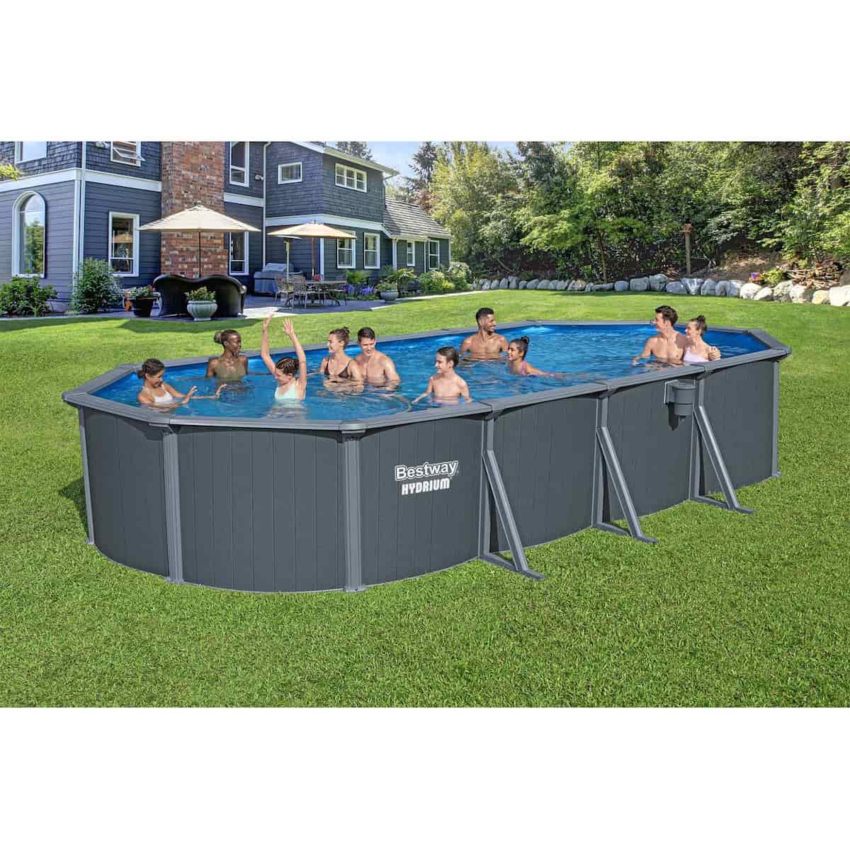 Piscina Desmontable Ovalada de Acero Bestway Hydrium 732 x 366 x 132 cm con Depuradora de Arena de 6.056 l/h, Lona de Fondo, Cobertor y Escalera - Imagen 2