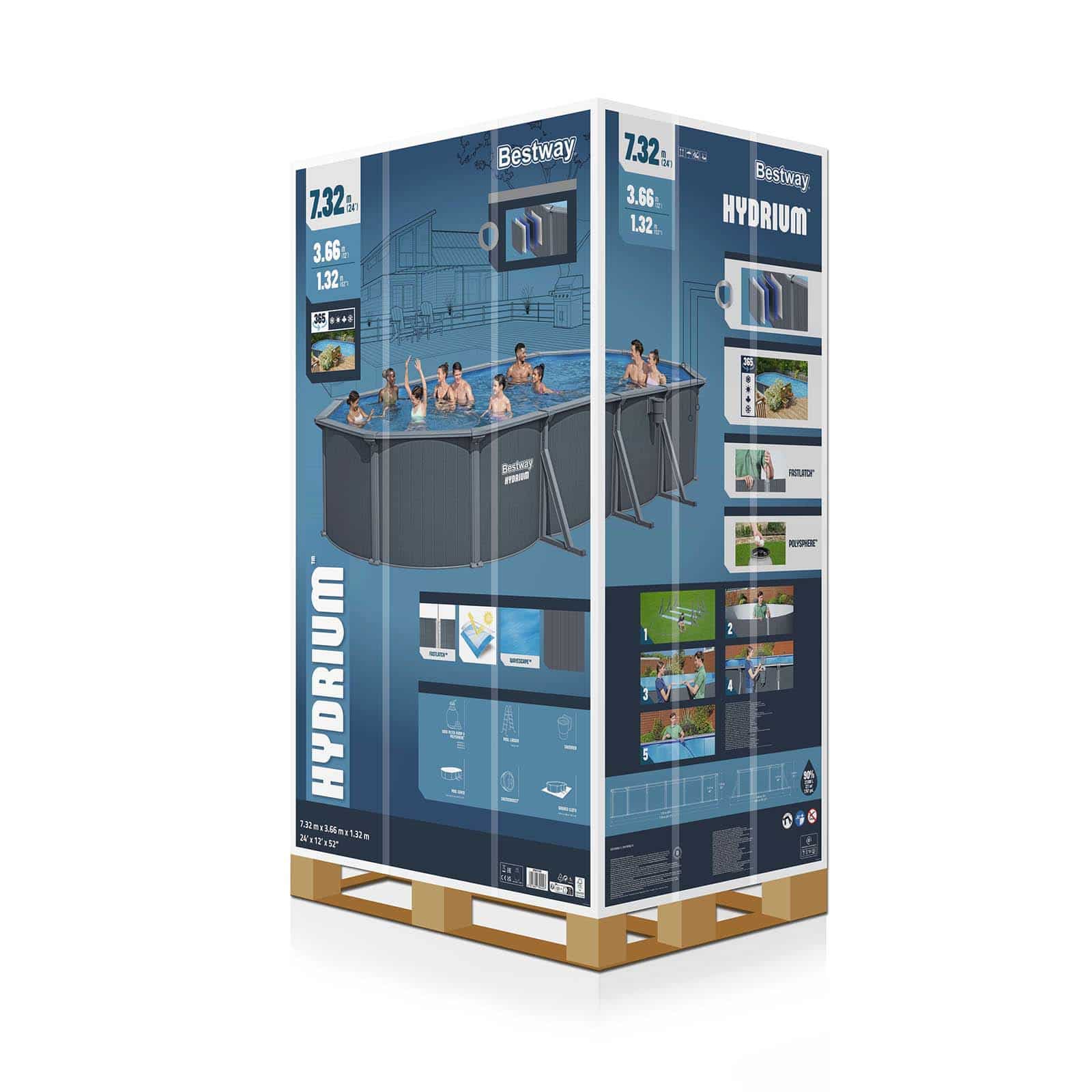 Piscina Desmontable Ovalada de Acero Bestway Hydrium 732 x 366 x 132 cm con Depuradora de Arena de 6.056 l/h, Lona de Fondo, Cobertor y Escalera - Imagen 8