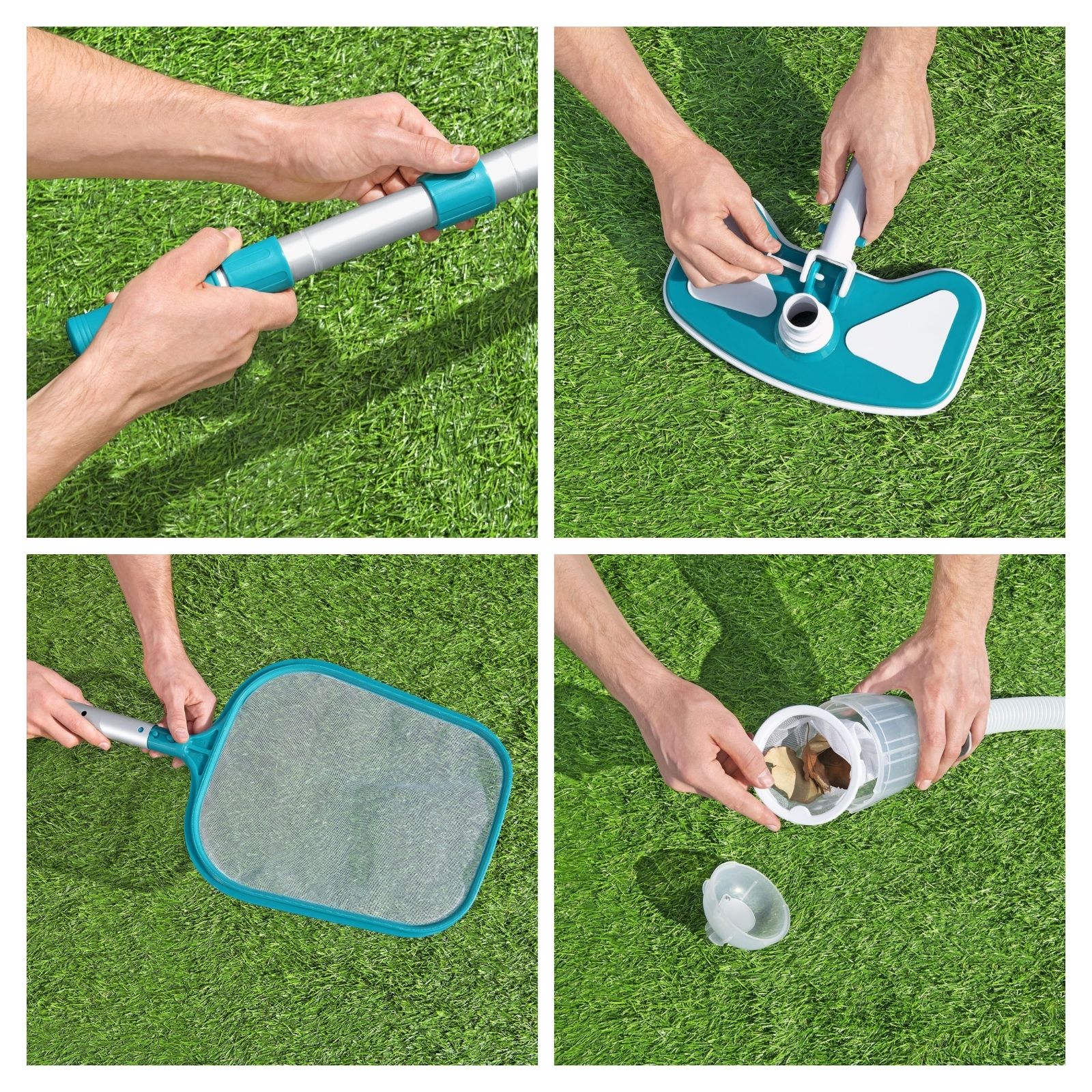 Kit de manutenção para piscinas Bestway AquaClean com vara de 279 cm, aspirador e rede para folhas, ligação ao sistema de filtragem - Image 3