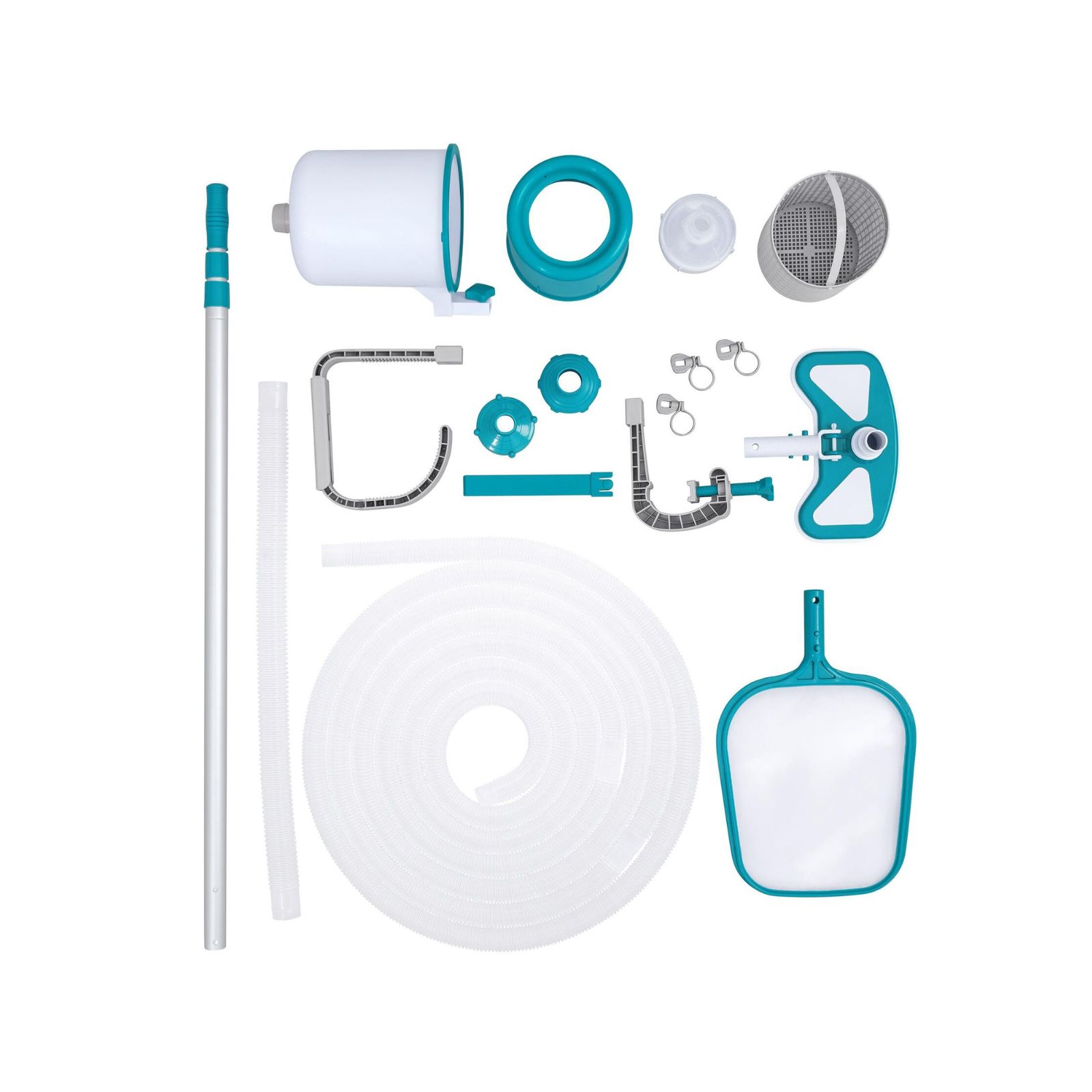 Kit de manutenção para piscinas Bestway Deluxe AquaClean com vara, aspirador, rede para folhas e mangueira de aspiração