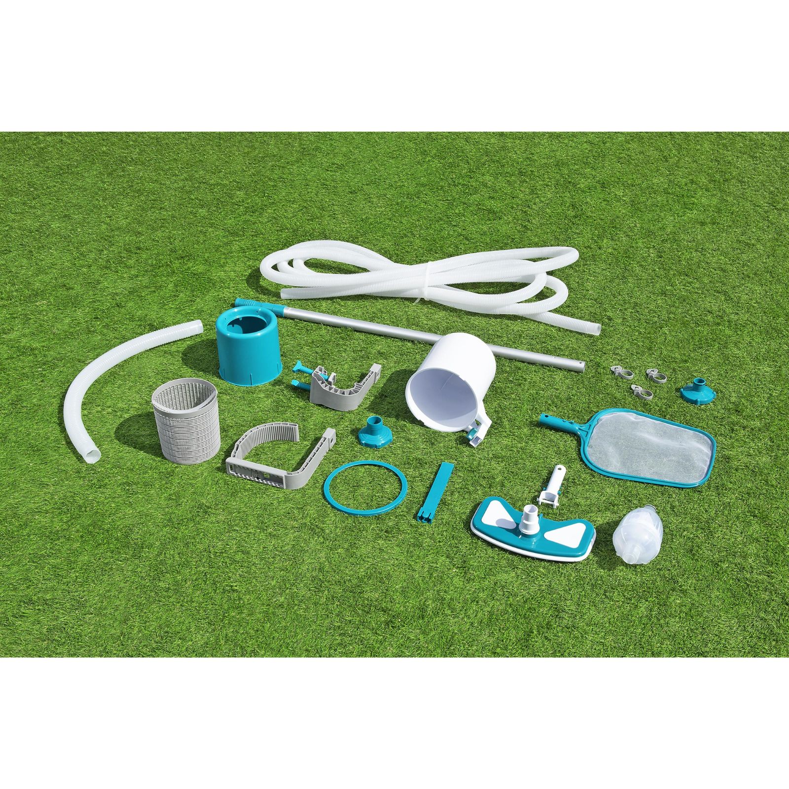 Kit de manutenção para piscinas Bestway Deluxe AquaClean com vara, aspirador, rede para folhas e mangueira de aspiração - Image 2