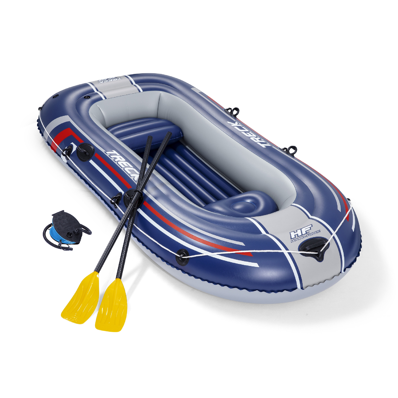 Barco insuflável para 2 adultos e 1 criança Bestway Hydro-Force Treck X2 255 x 127 x 36 cm, com 2 remos e bomba de pé incluída