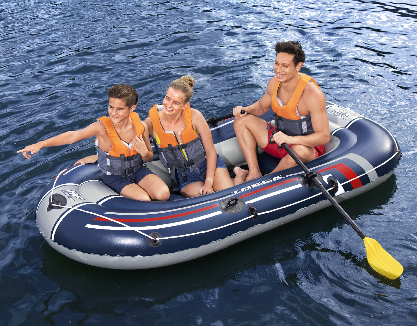 Barco insuflável para 2 adultos e 1 criança Bestway Hydro-Force Treck X2 255 x 127 x 36 cm, com 2 remos e bomba de pé incluída - Image 2